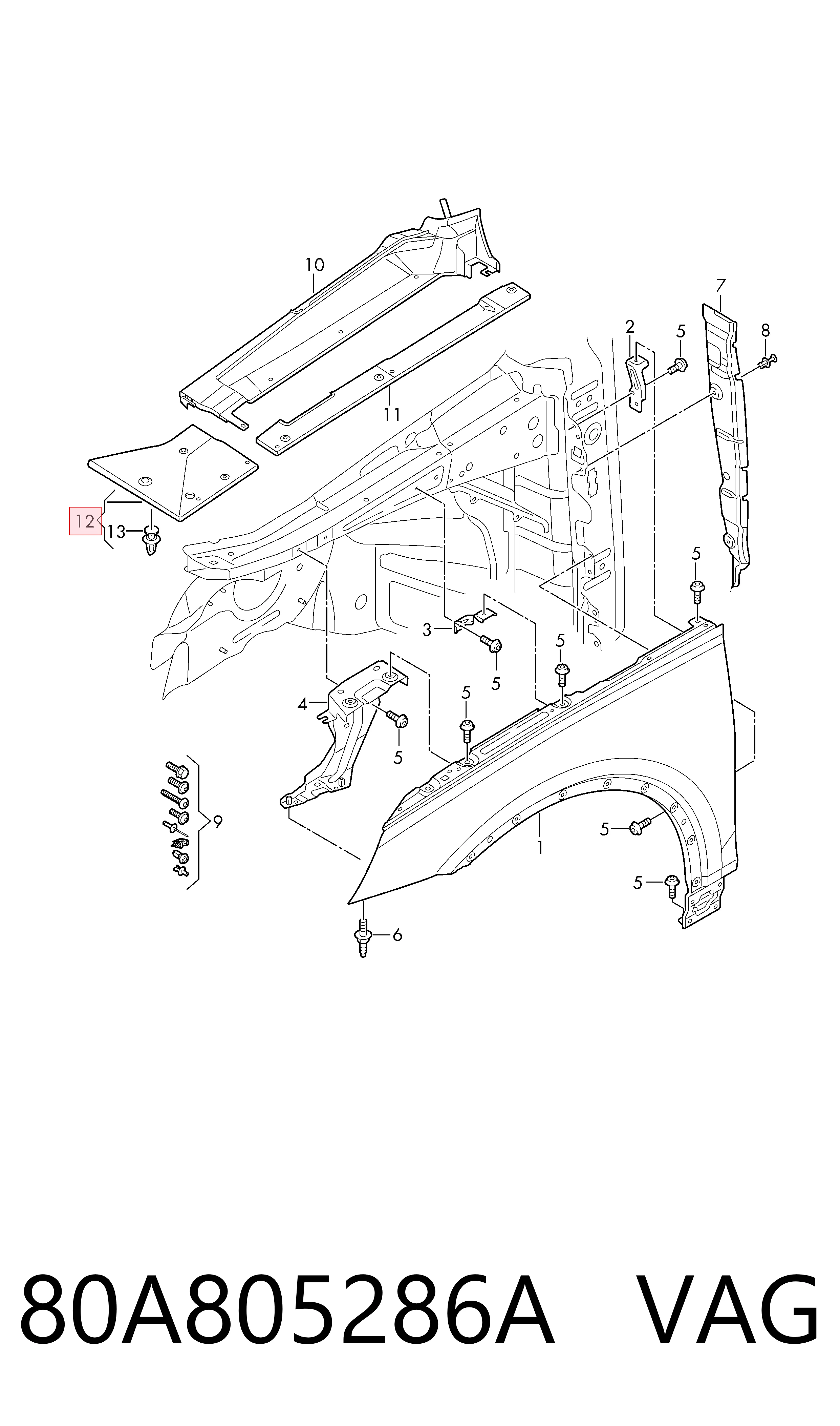 80A805286A VAG Ущільнювач арки крила