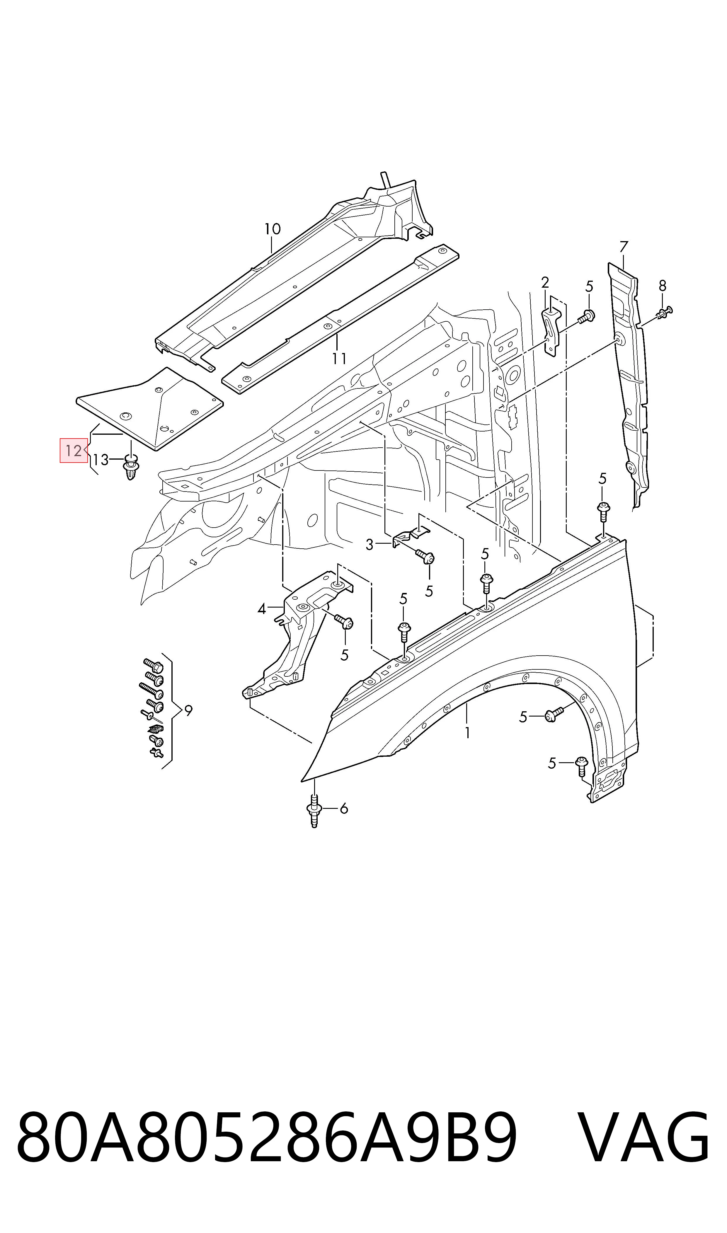 Купити 80A805286A9B9 VAG Ущільнювач крила