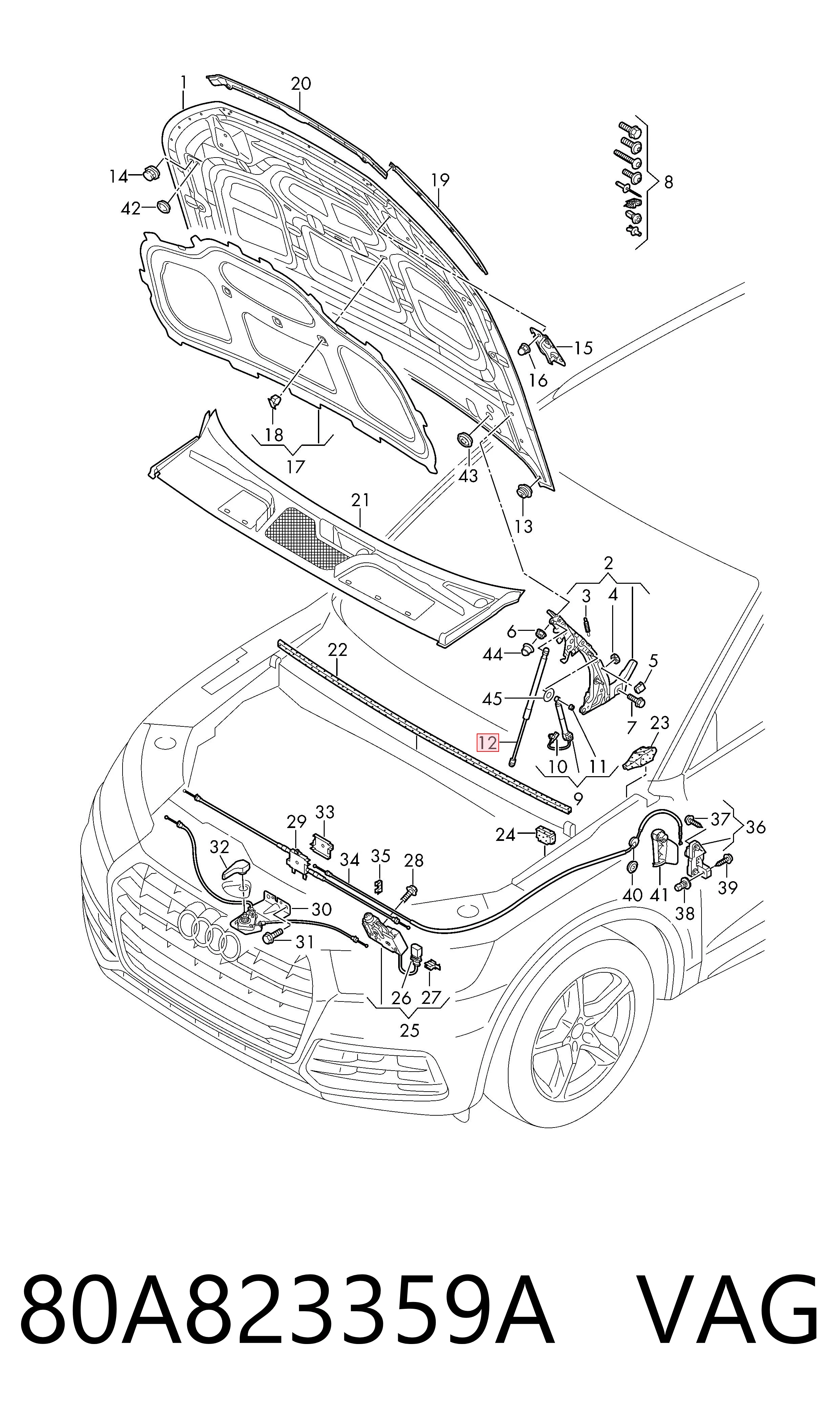 Амортизатор капота газовий VAG 80A823359A ціна, від 12.65 USD