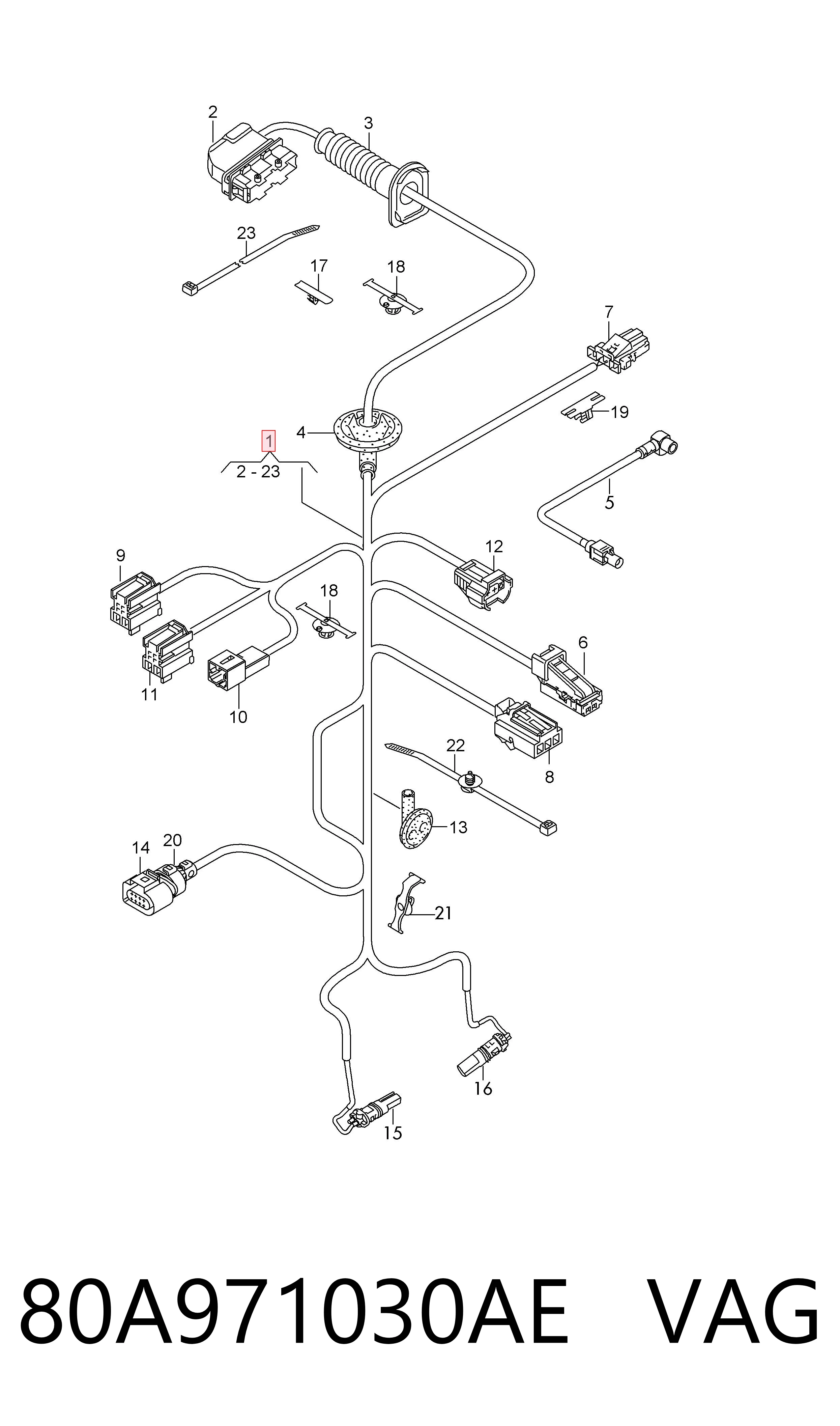 80A971030AE VAG Джгут проводів передньої двері