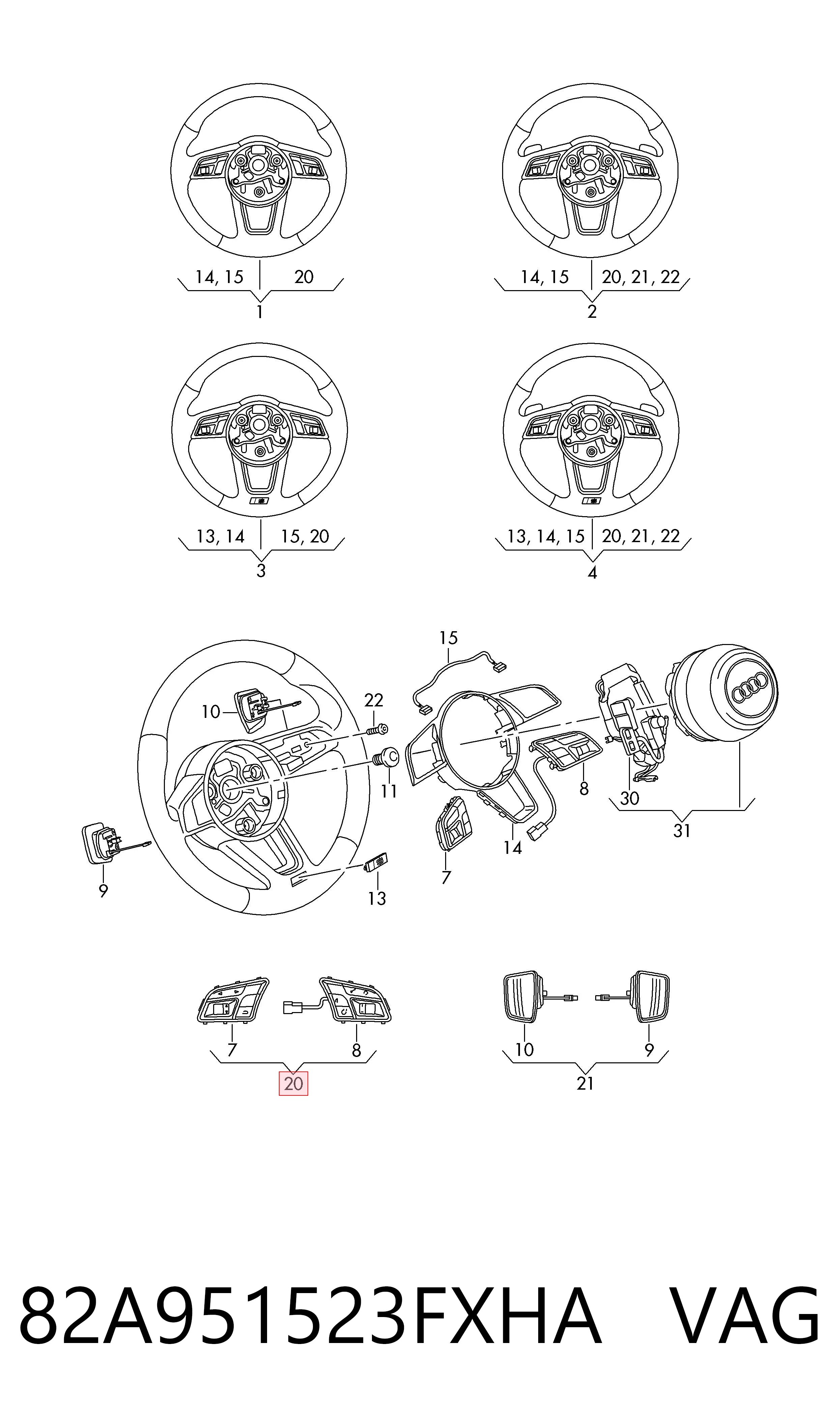 82A951523FXHA VAG Блок кнопкових перемикачів рульового колеса