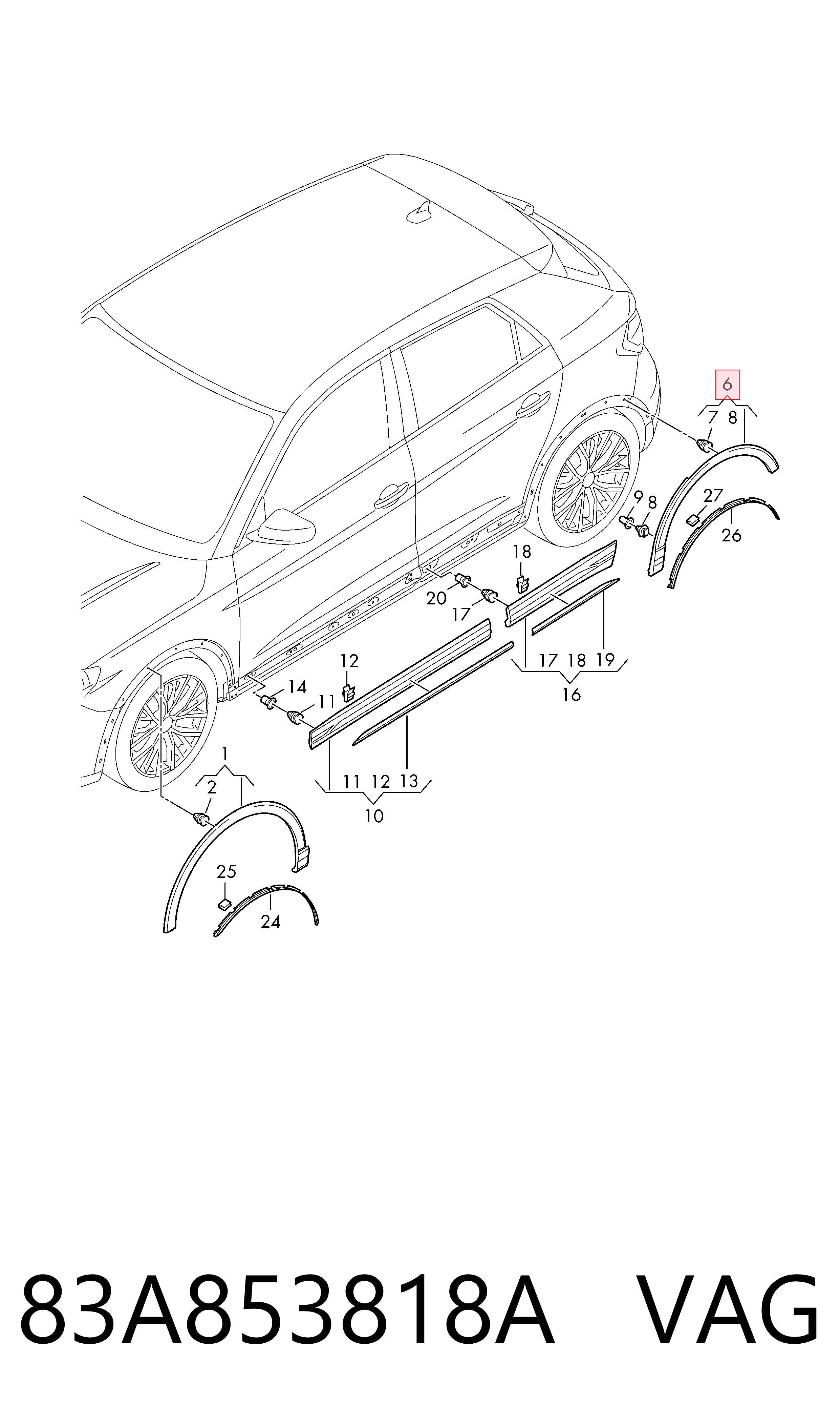 83A853818A VAG Молдинг арки колеса заднього, правий