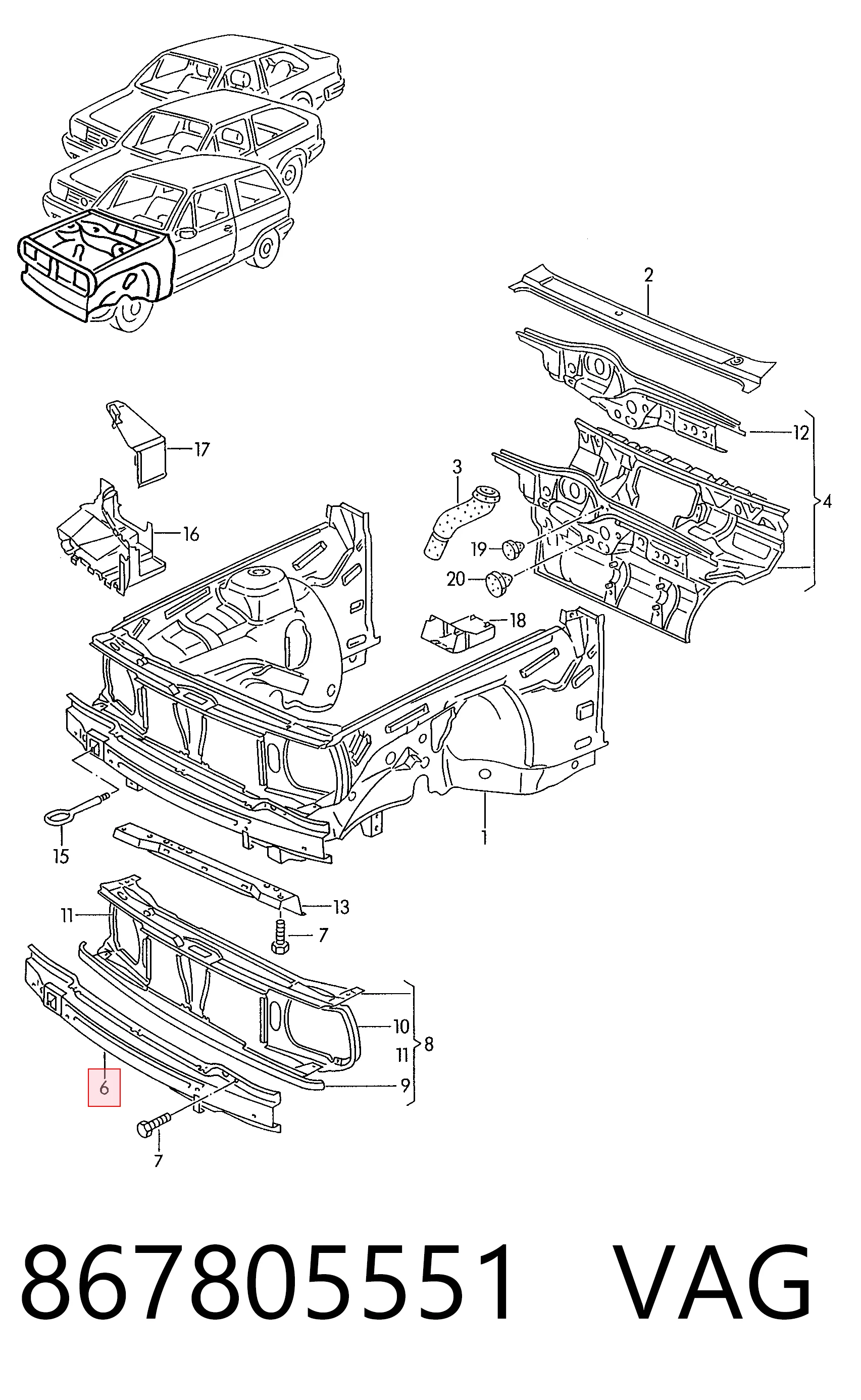 Балка бампера переднього на Volkswagen Polo II 86C