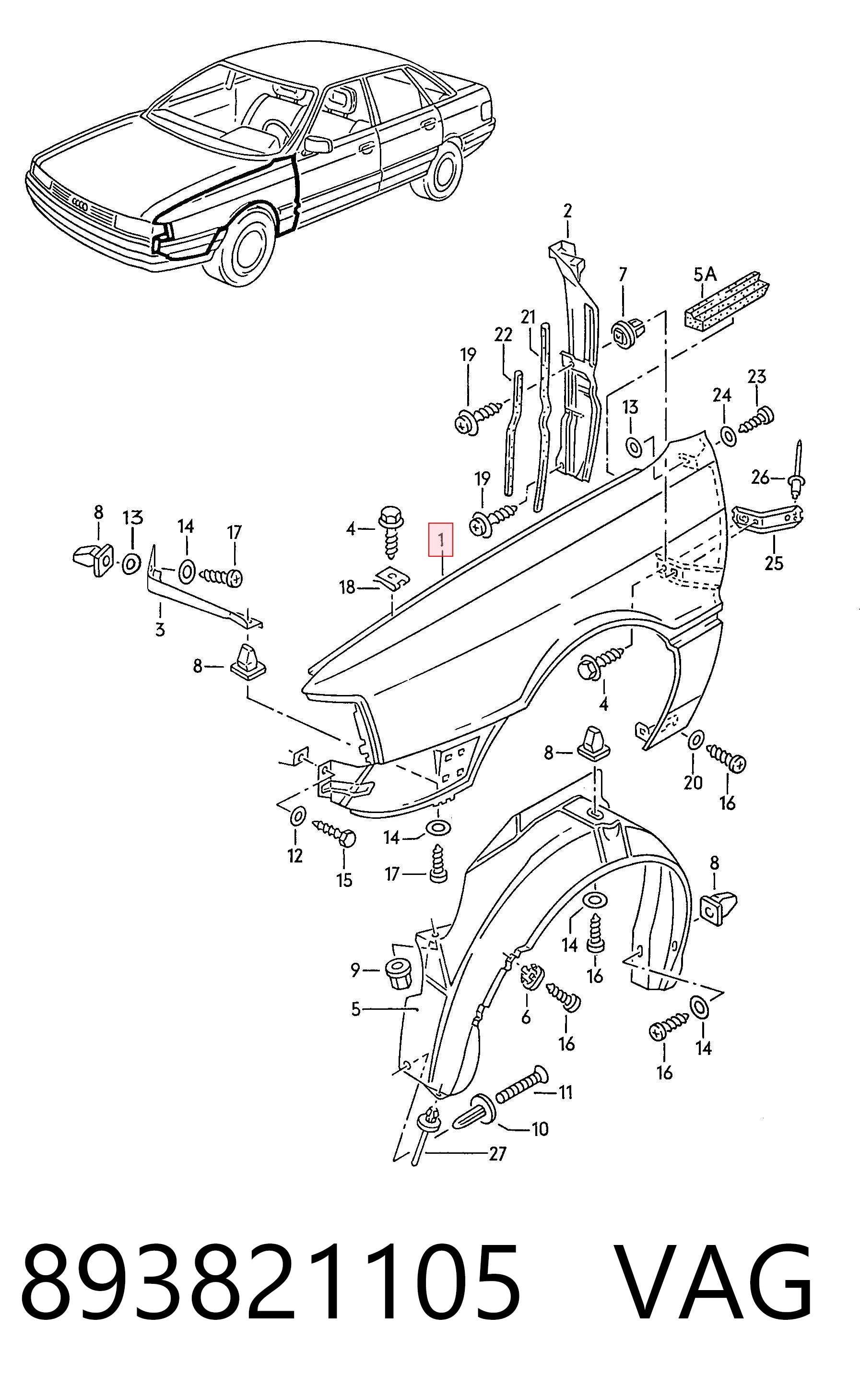 Переднє ліве крило на Audi 90 B3 89, 89Q, 8A