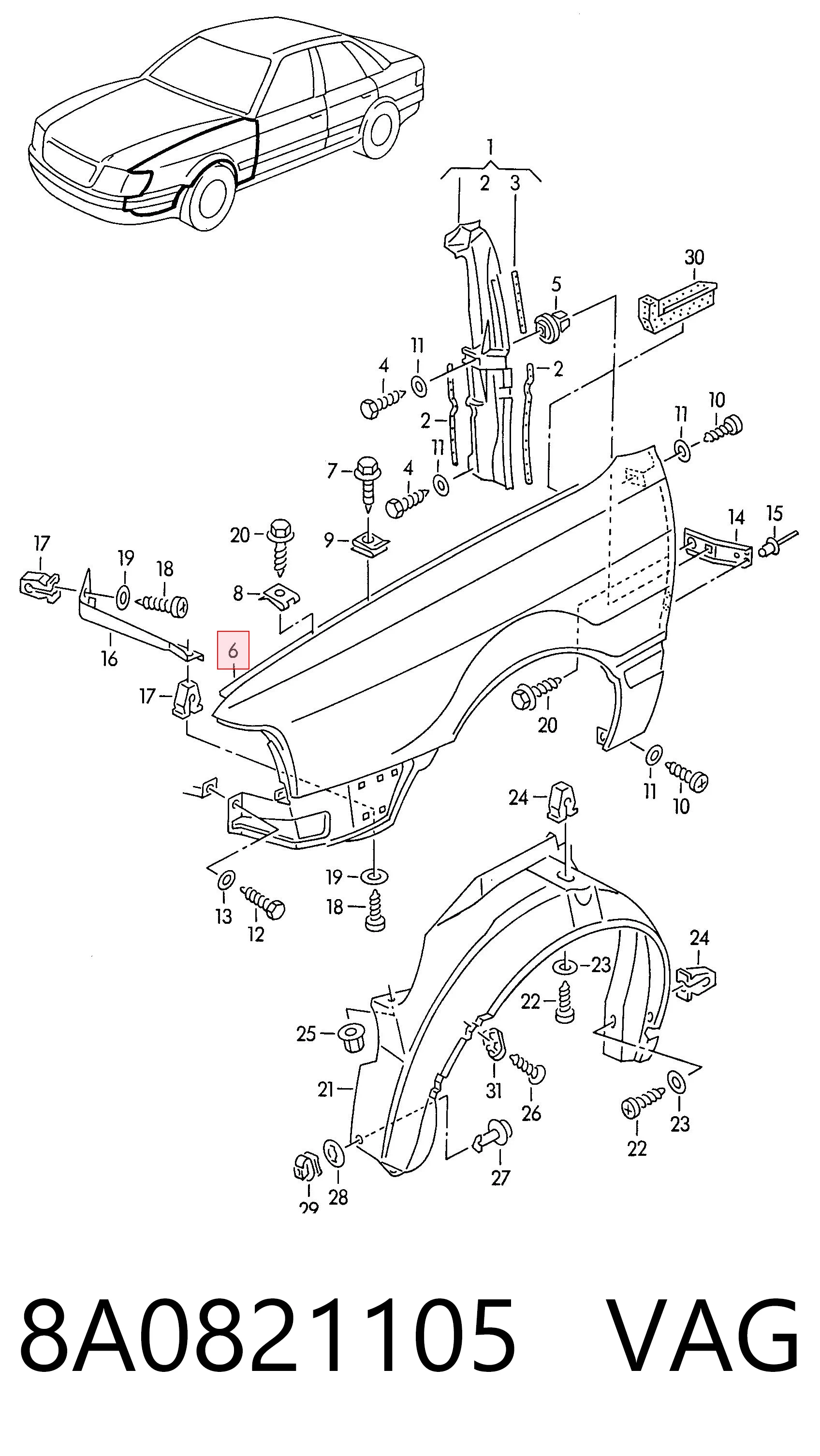 Ліве переднє крило Audi 80 B4 седан (8C2) (1991 - 1994) ціна, від 52.62 USD