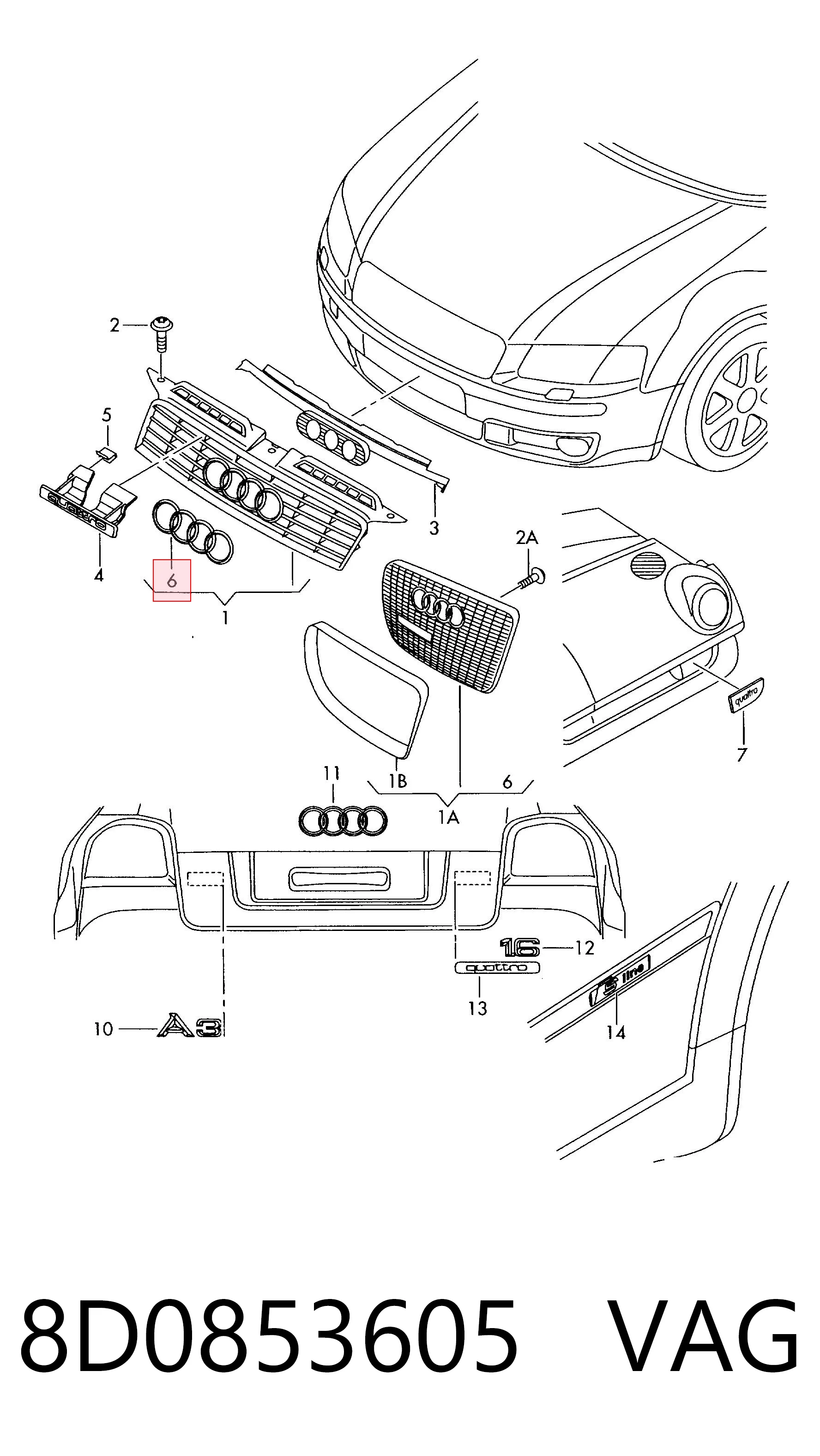 8D0853605 VAG Емблема решітки радіатора