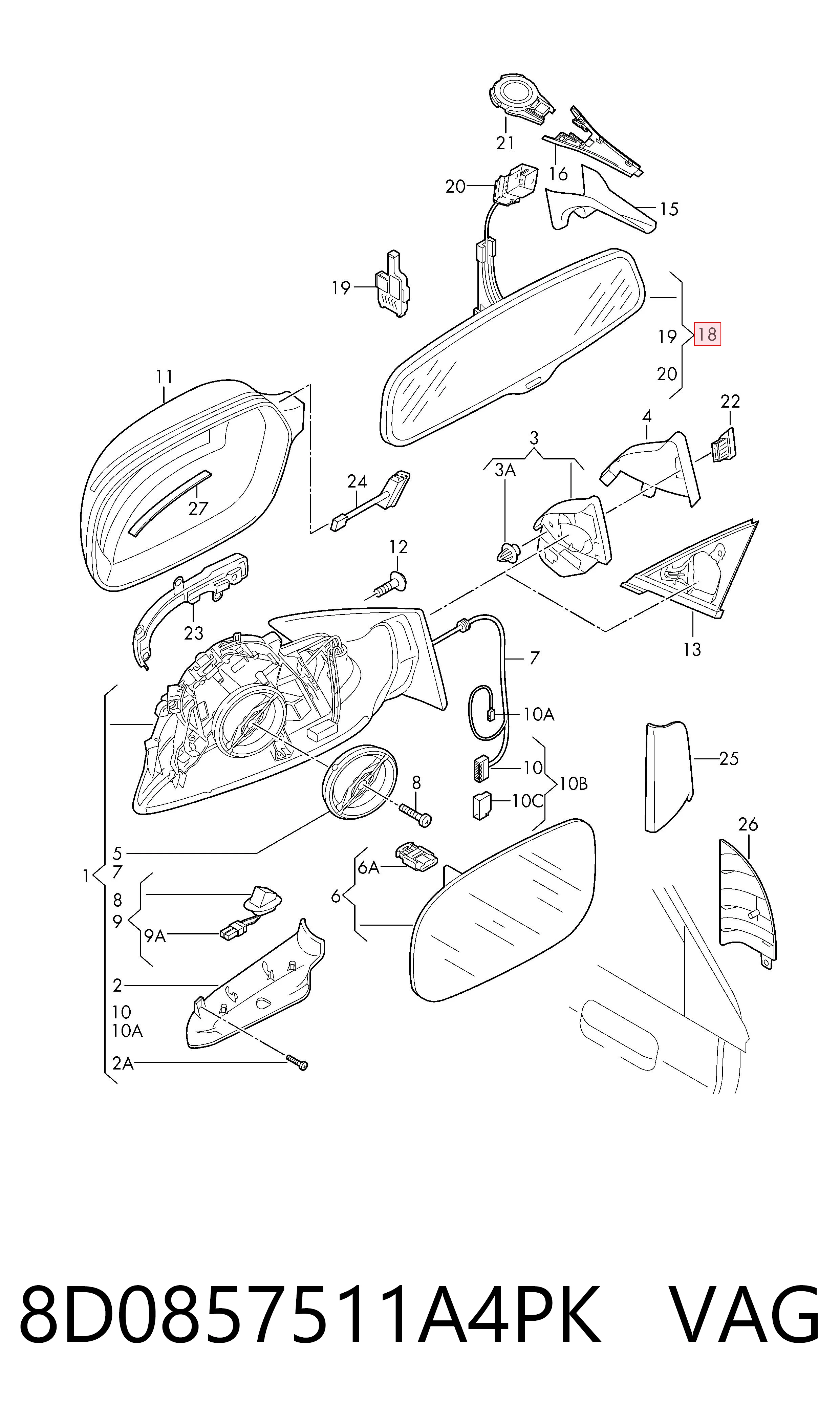 Купити Дзеркало салону Audi 90 B3 89, 89Q, 8A