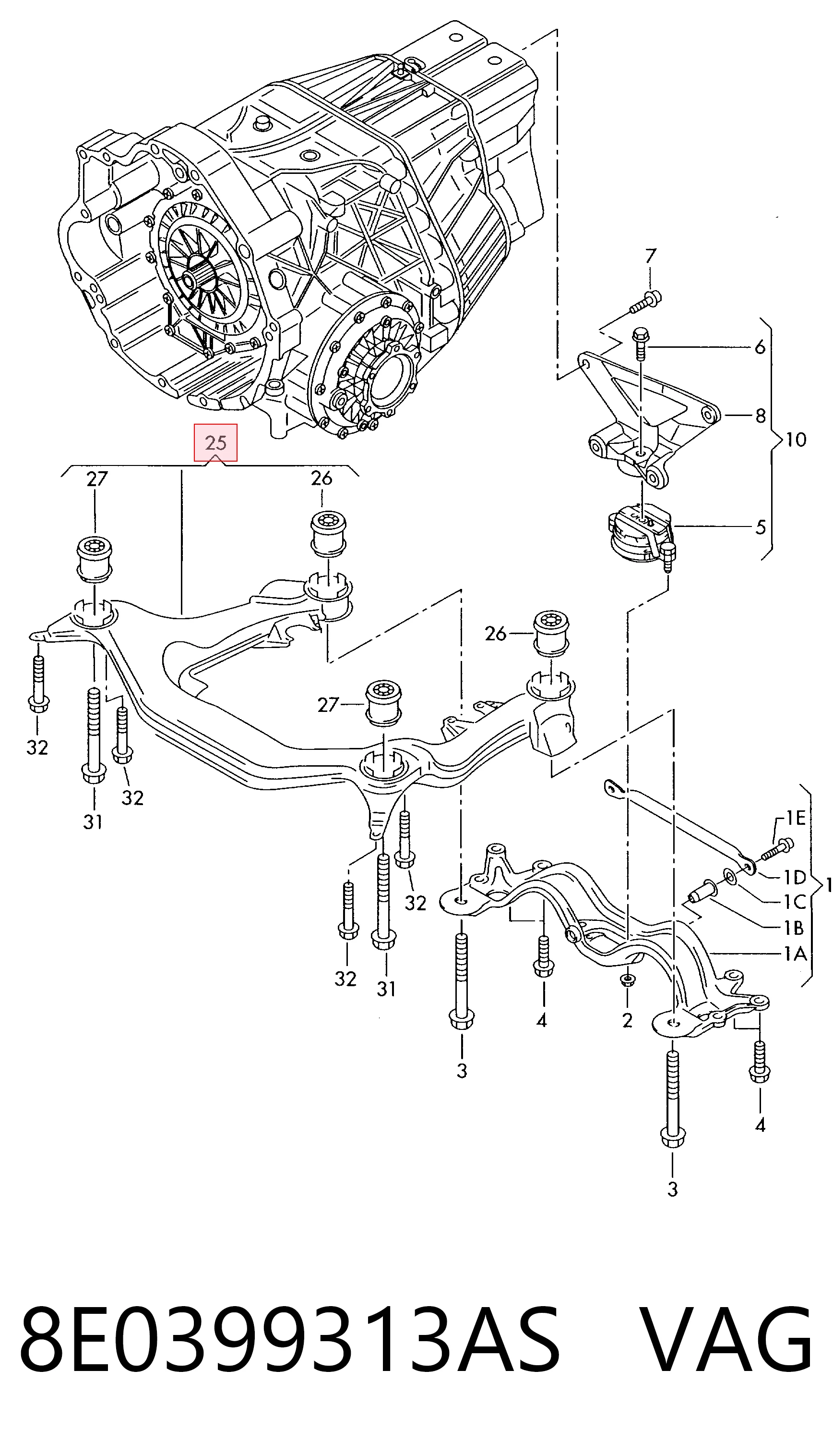 Передня балка на Audi A4 B6 8E2