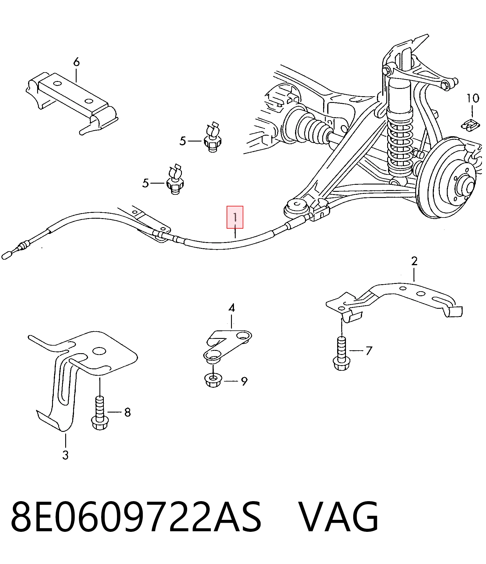 8E0609722AS VAG Трос ручного гальма задній, правий