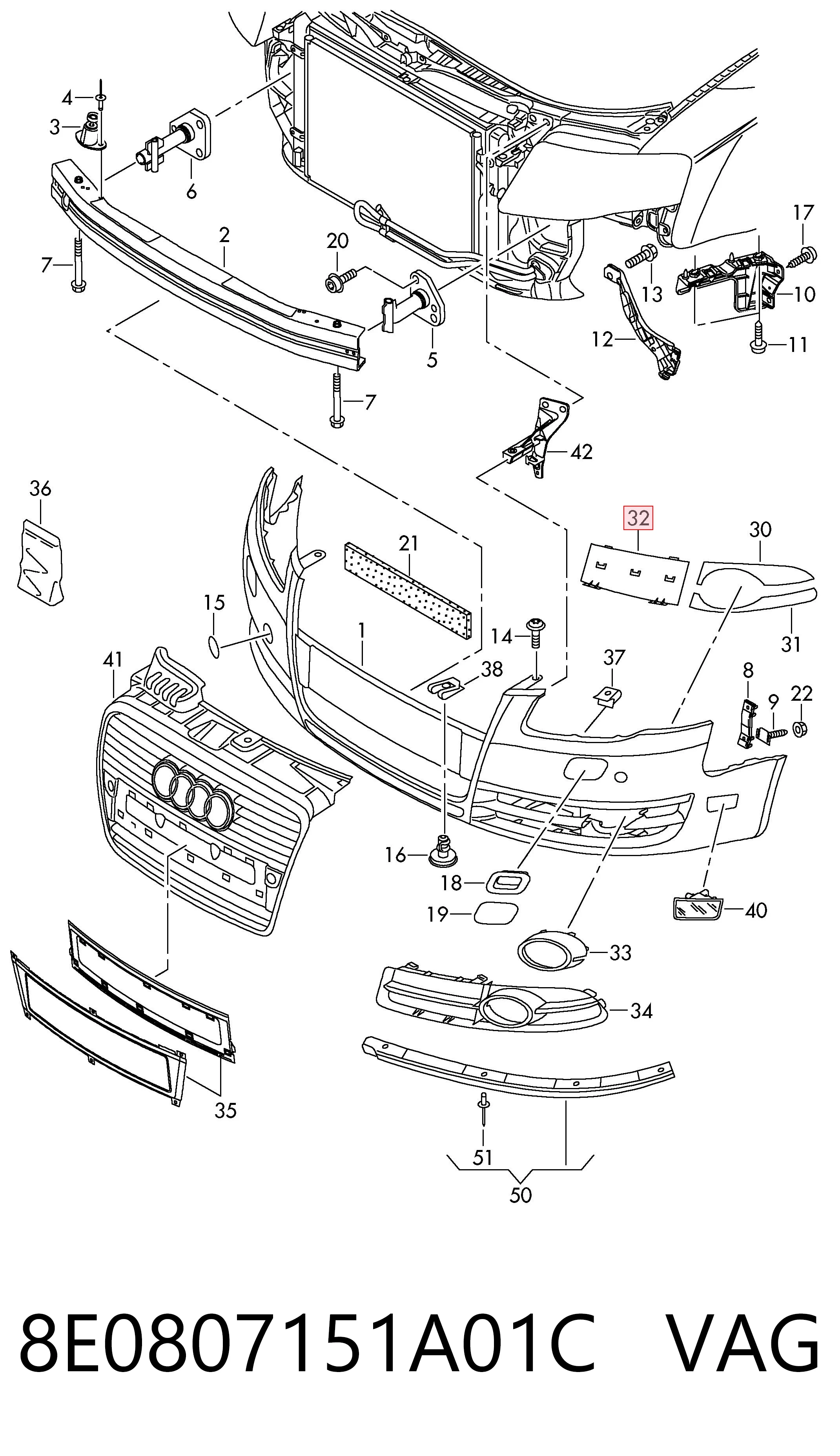 8E0807151A01C VAG Молдинг переднього бампера, лівий