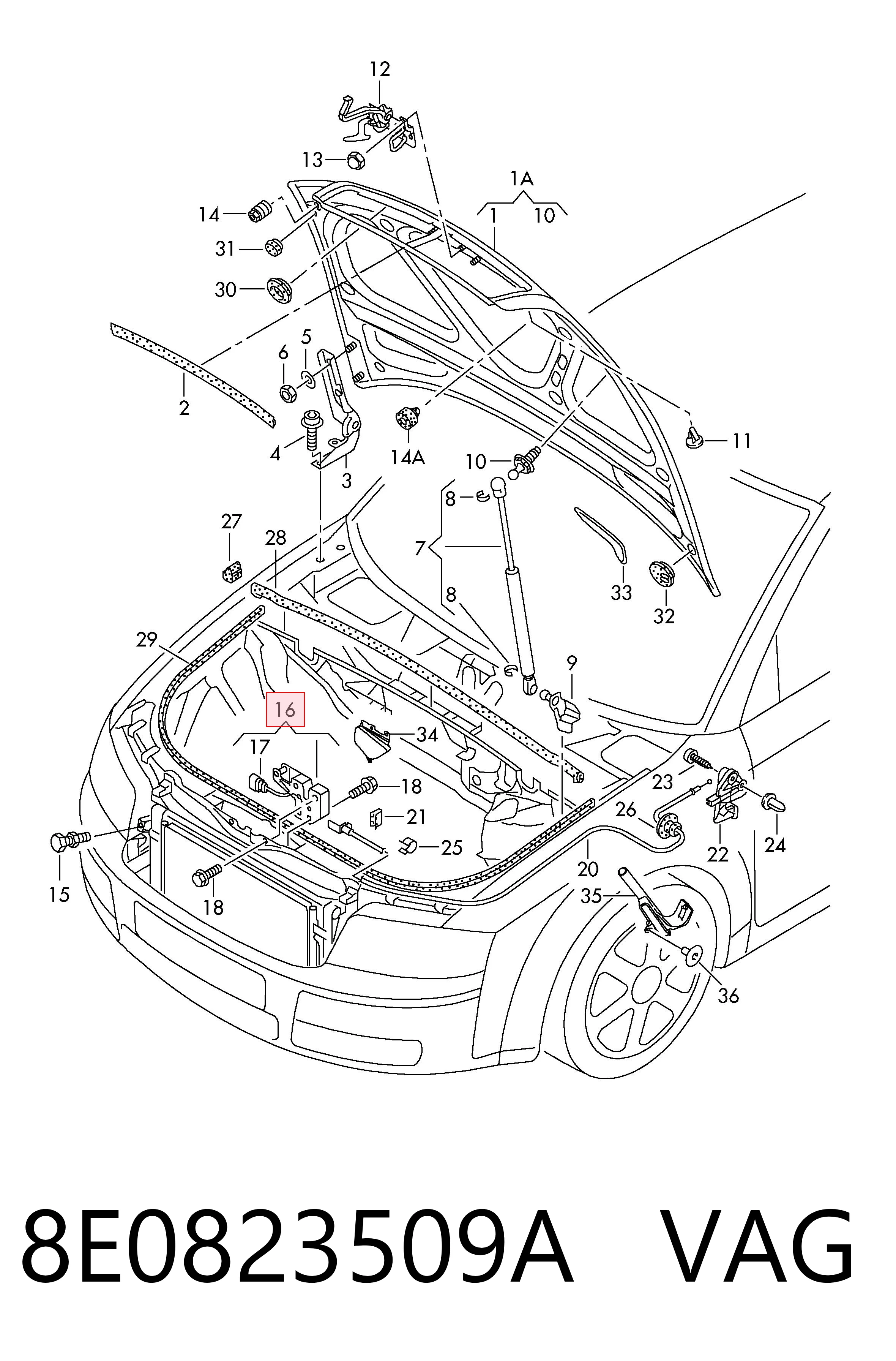 Купити Замок капота Audi A4 B6 8E2