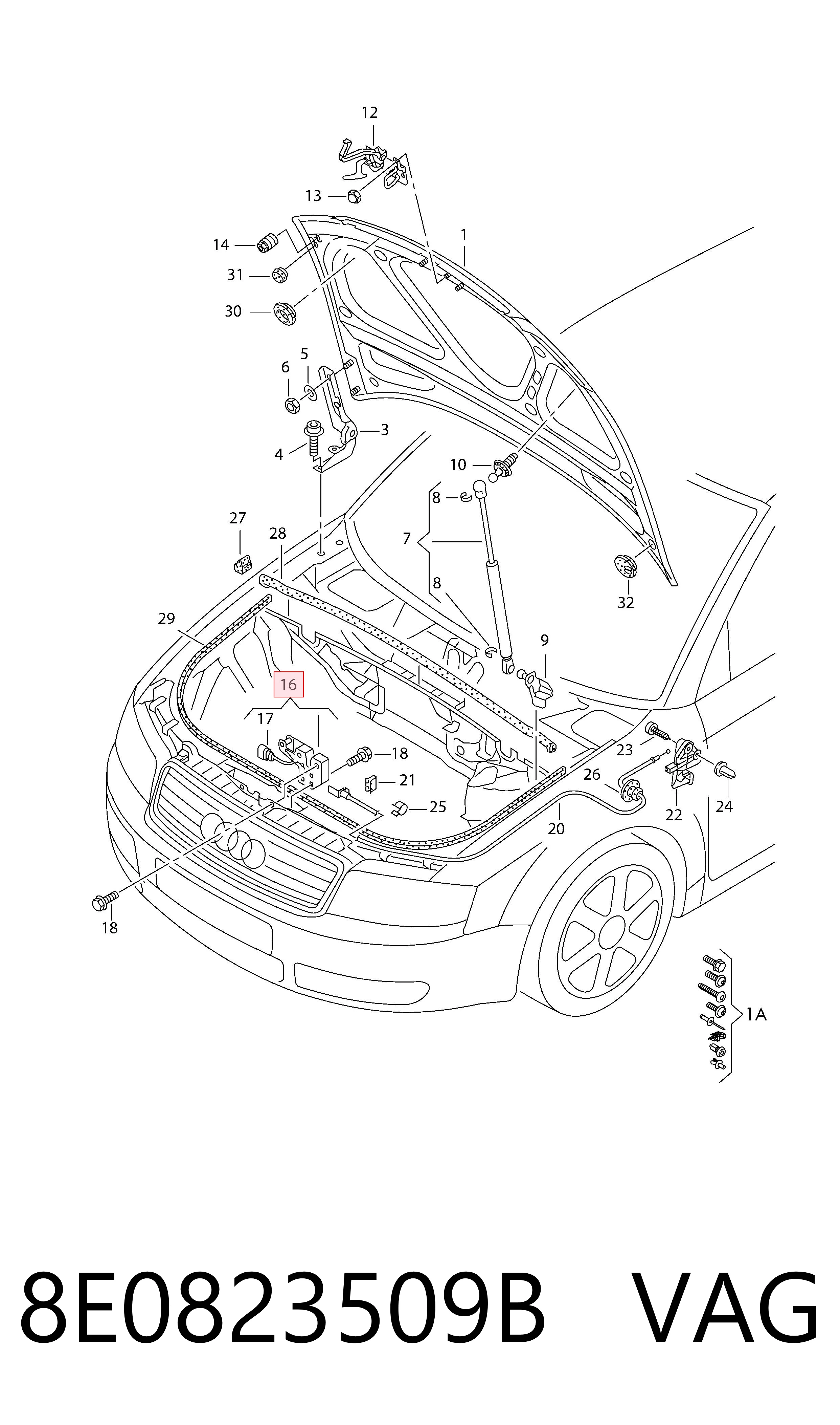  Замок капота Audi A4 