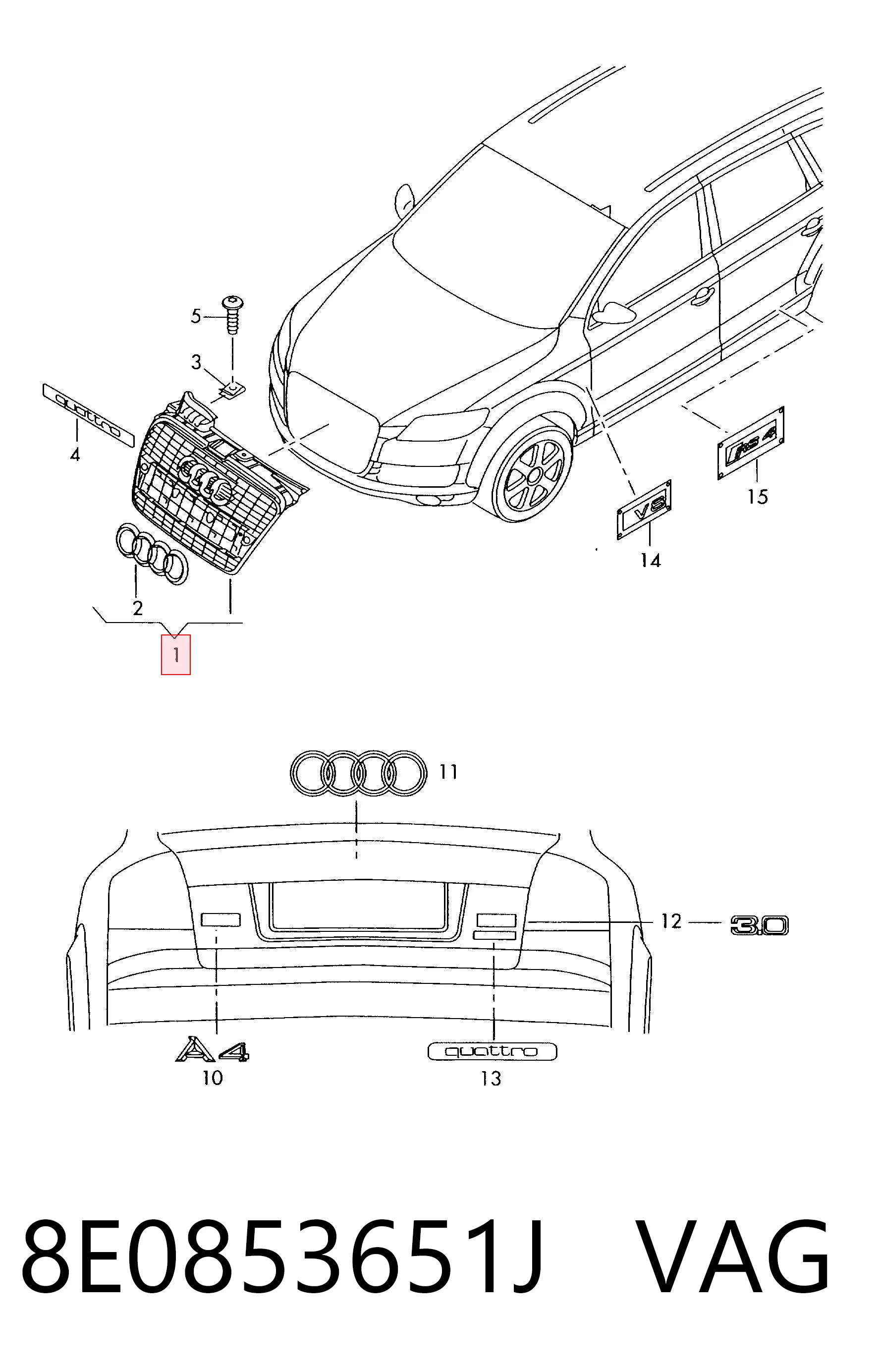 Облицювання радіатора Audi A4 B7 седан (8EC) (2004 - 2008) ціна, від 67.73 USD