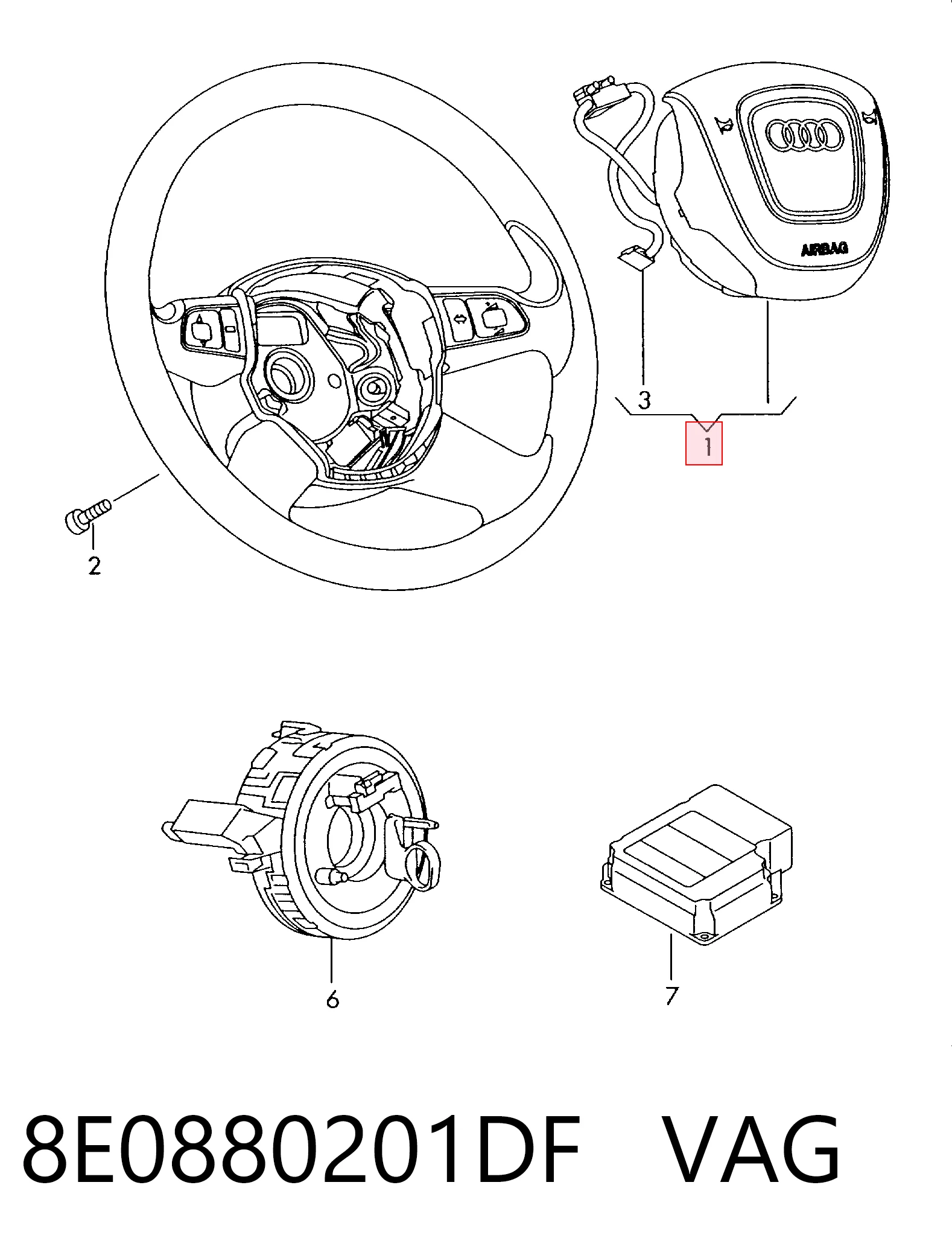 8E0880201DF VAG Подушка безпеки, водійська, AIRBAG