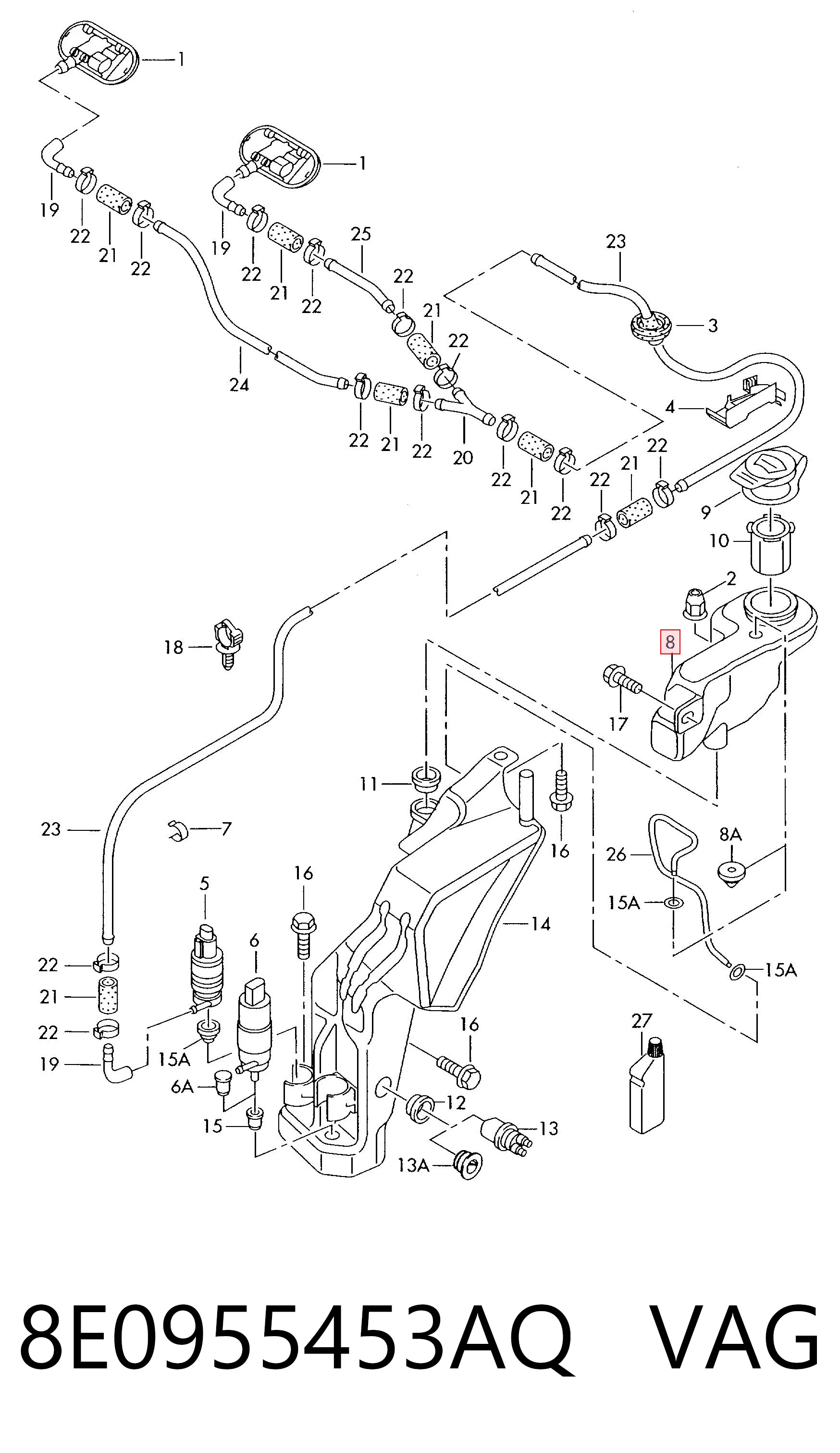 Бачок склоомивача на Audi A4 B6 8E2