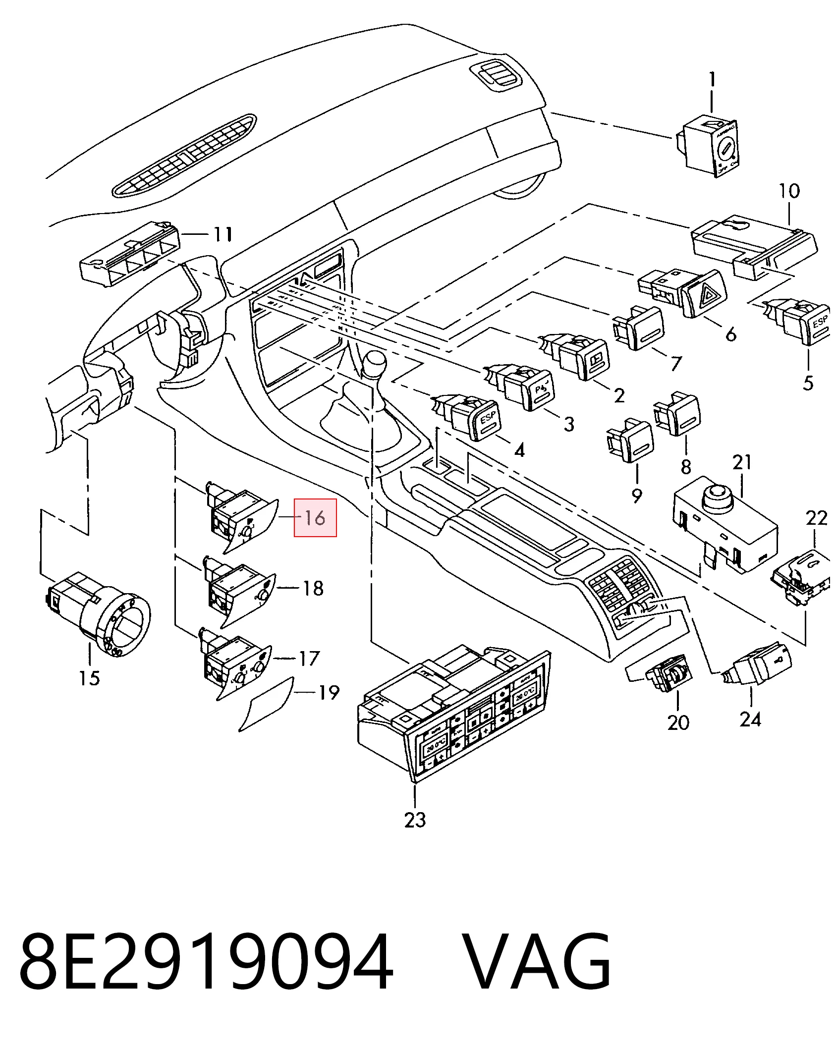 8E2919094 VAG Кнопка коректора фар