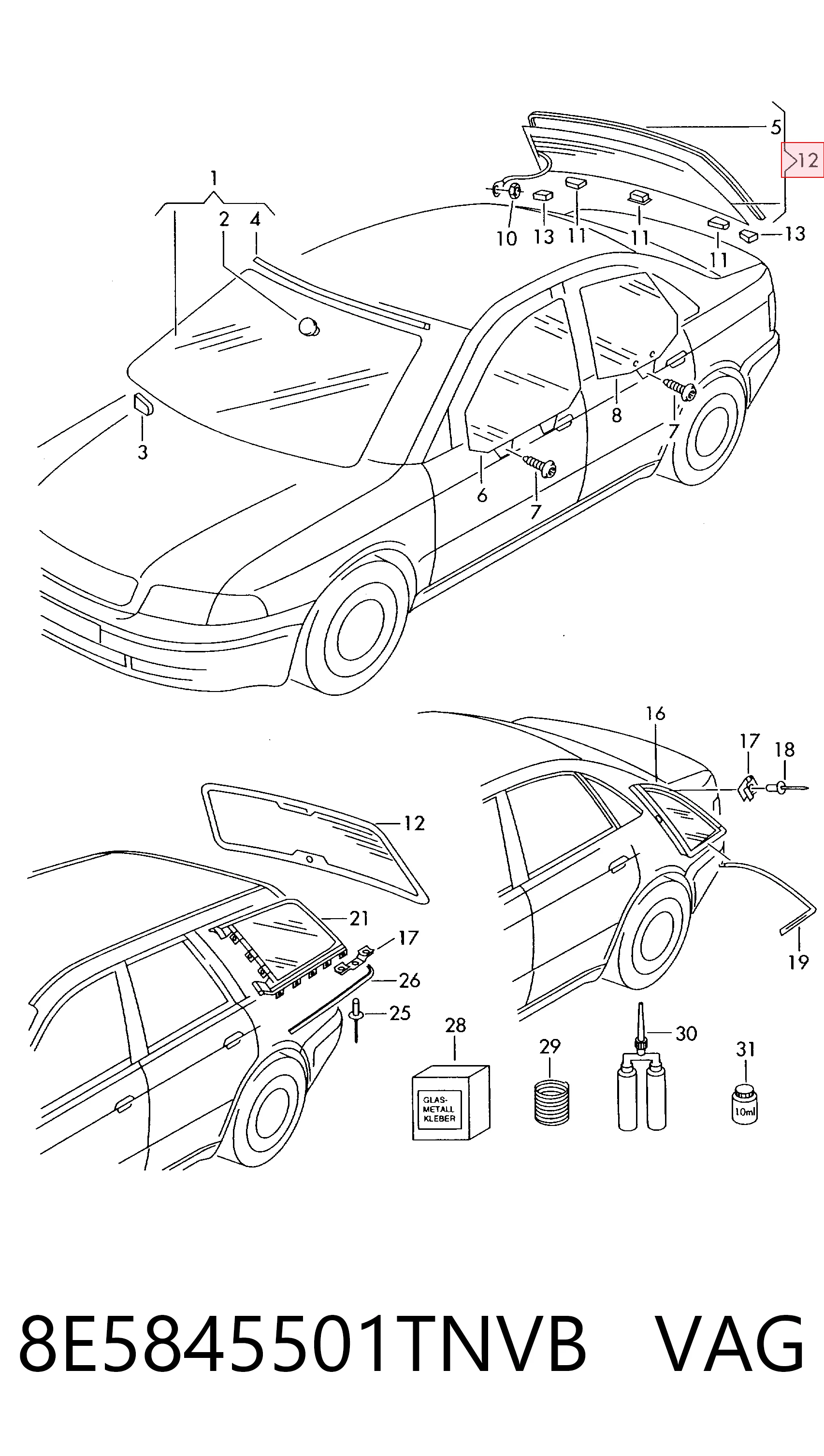 Заднє вікно на Audi A4 B6 8E2