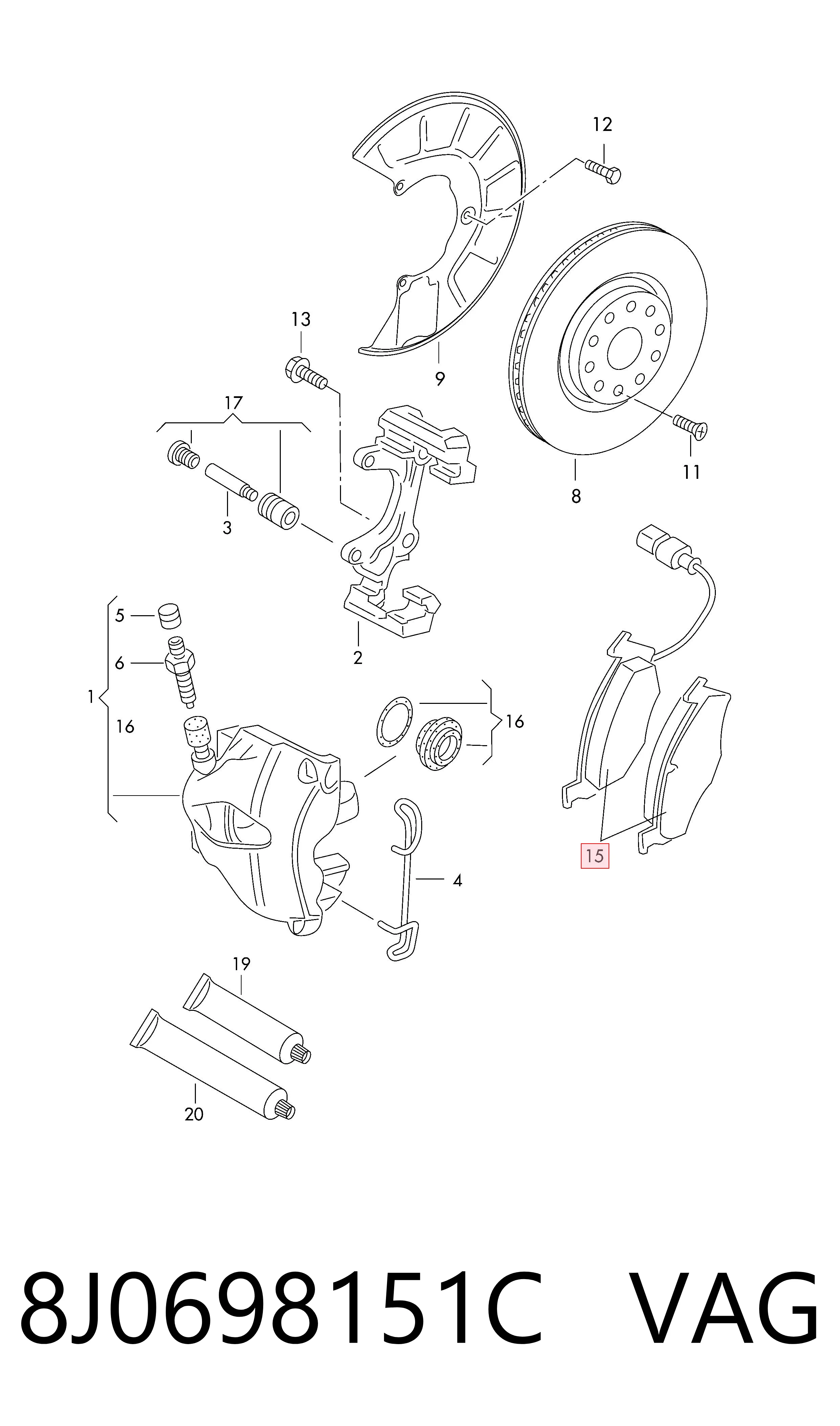 Гальмівні колодки VAG 8J0698151C ціна, від 35.48 USD