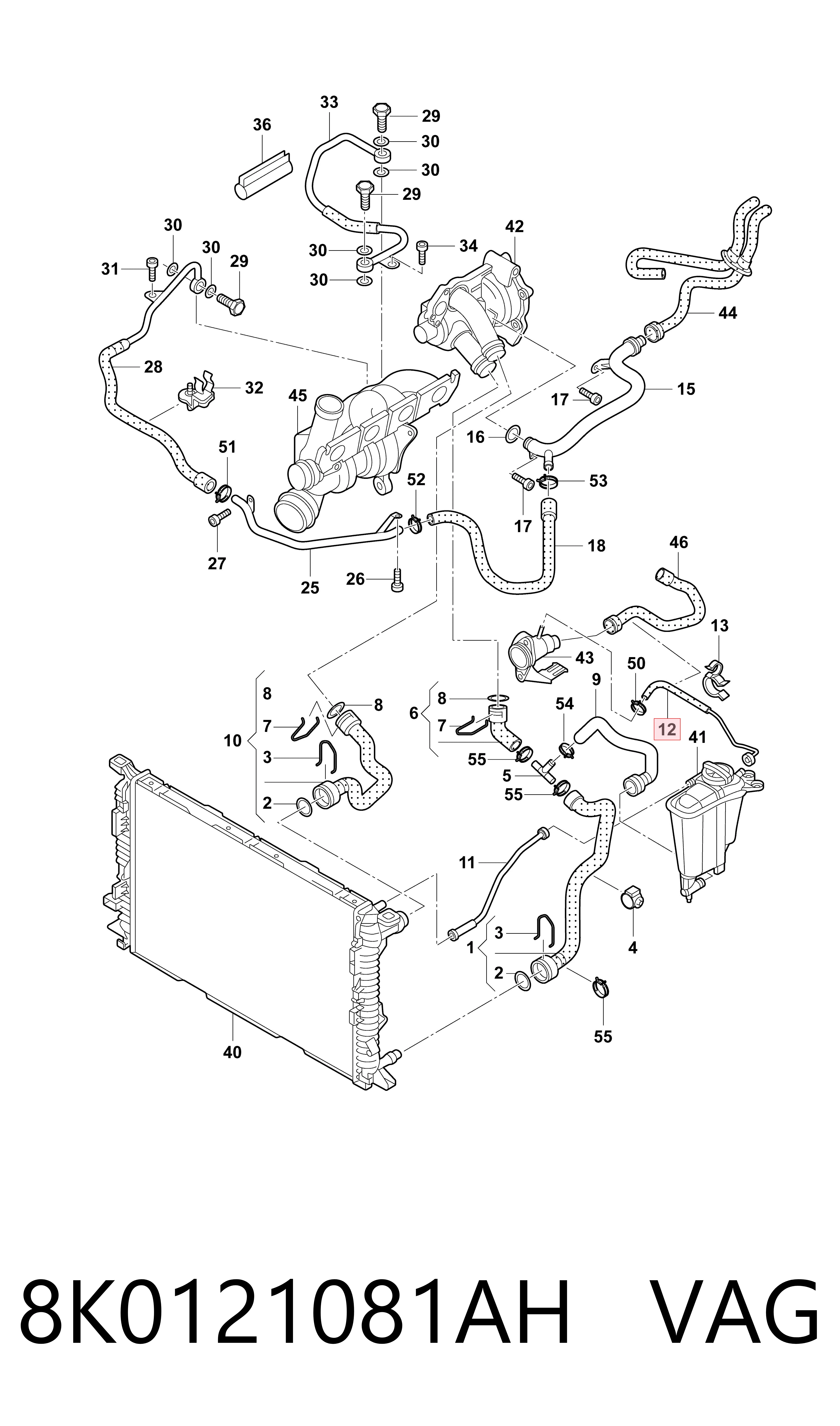 Шланг розширювального бачка, верхній VAG 8K0121081AH ціна, від 22.04 USD