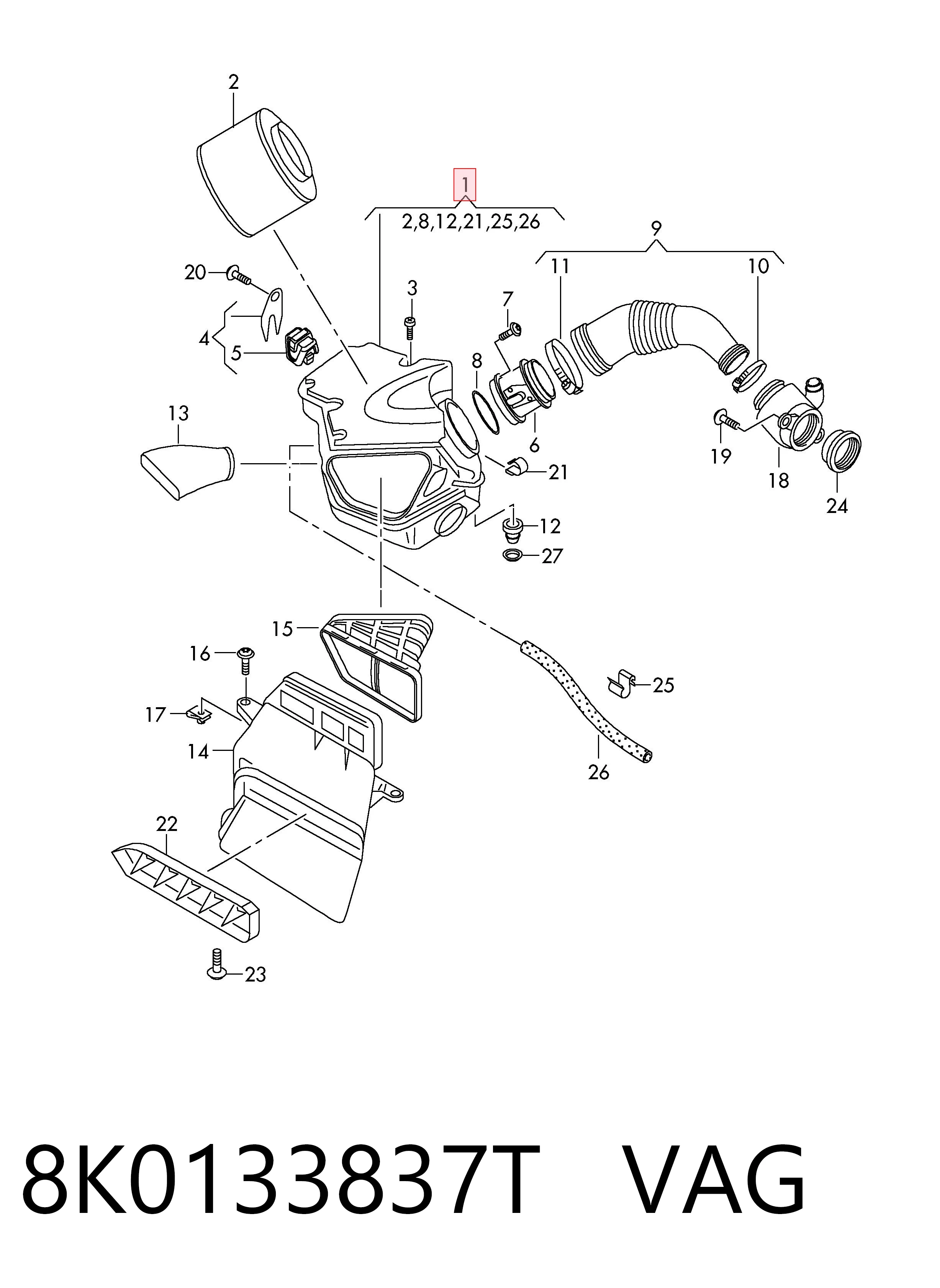 Корпус повітряного фільтра Audi A4 B8 седан (8K2) (2007 - 2015) ціна, від 67.95 USD