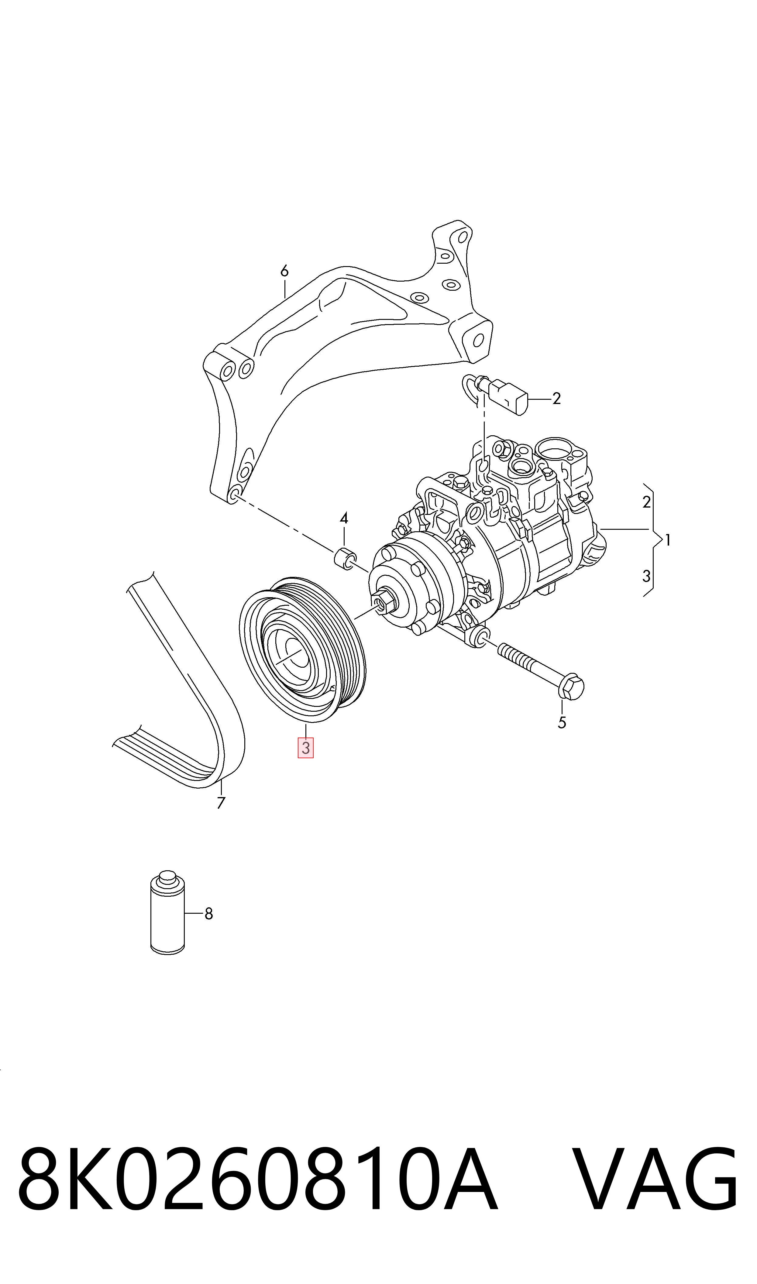 8K0260810A VAG Шків компресора кондиціонера