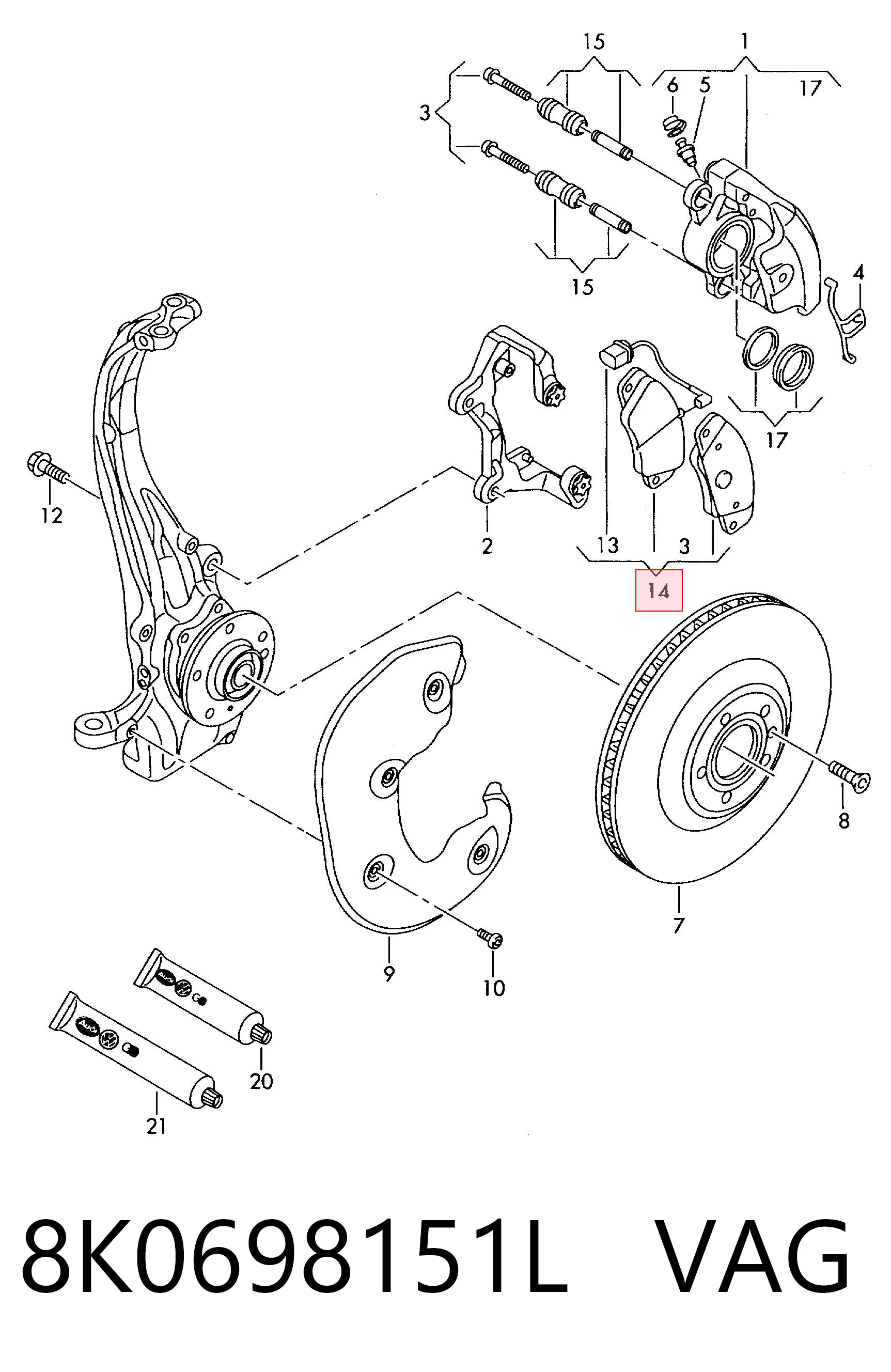 8K0698151L VAG Передні гальмівні колодки