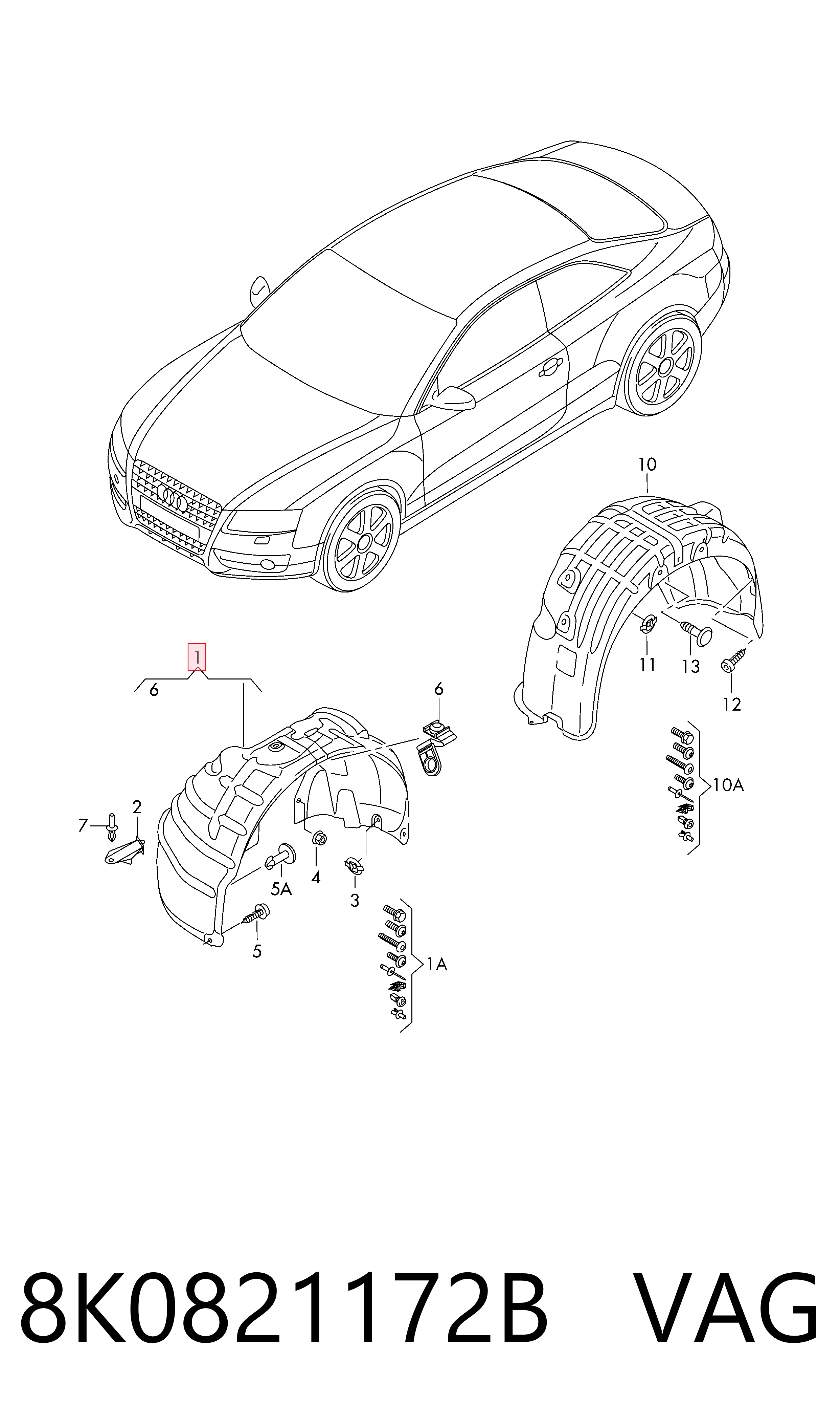 Подкрильнікі переднього крила, правий Audi A4 Avant B8 універсал (8K5) (2007 - 2015) ціна, від 39.55 USD