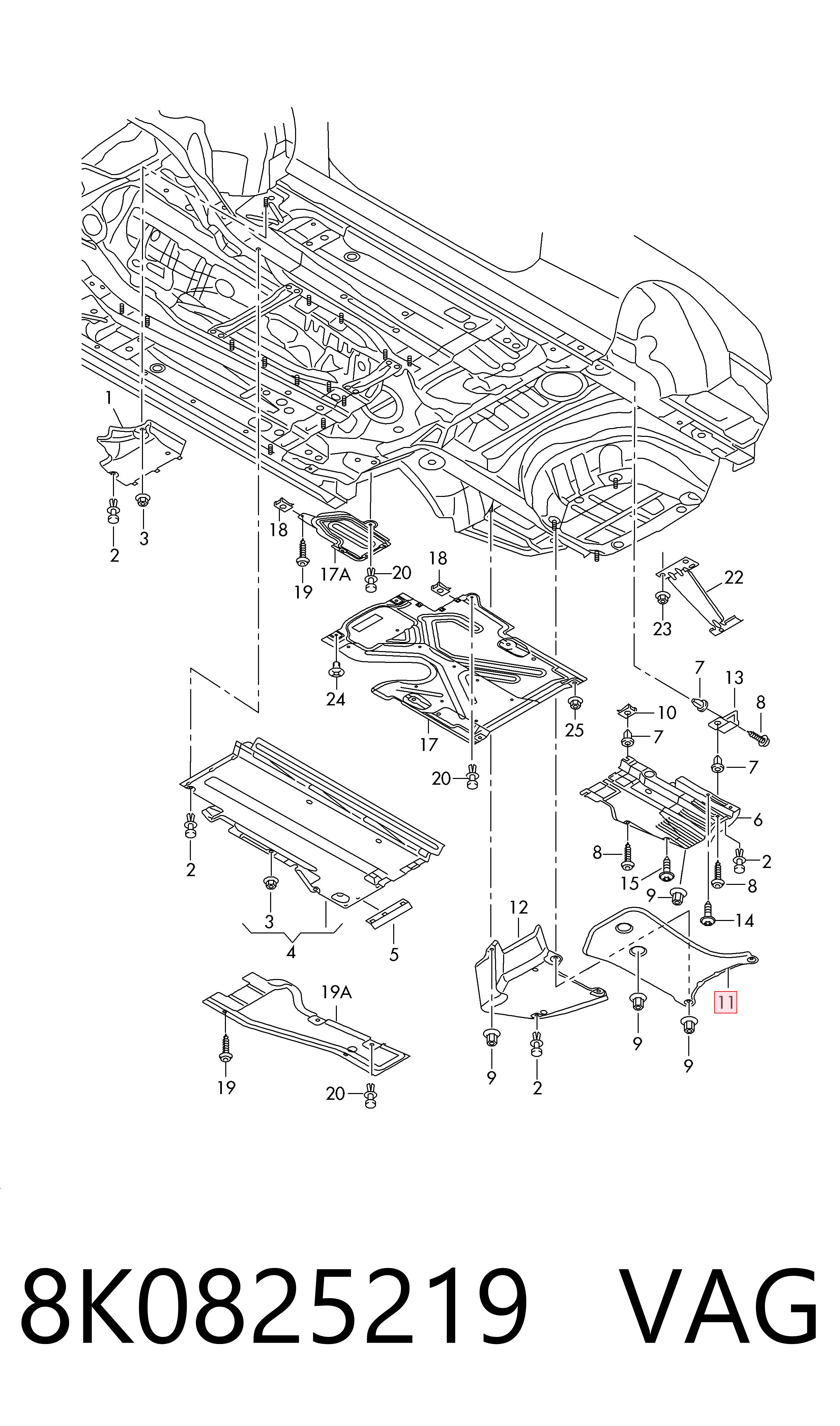 Купити 8K0825219 VAG Захист днища, задній