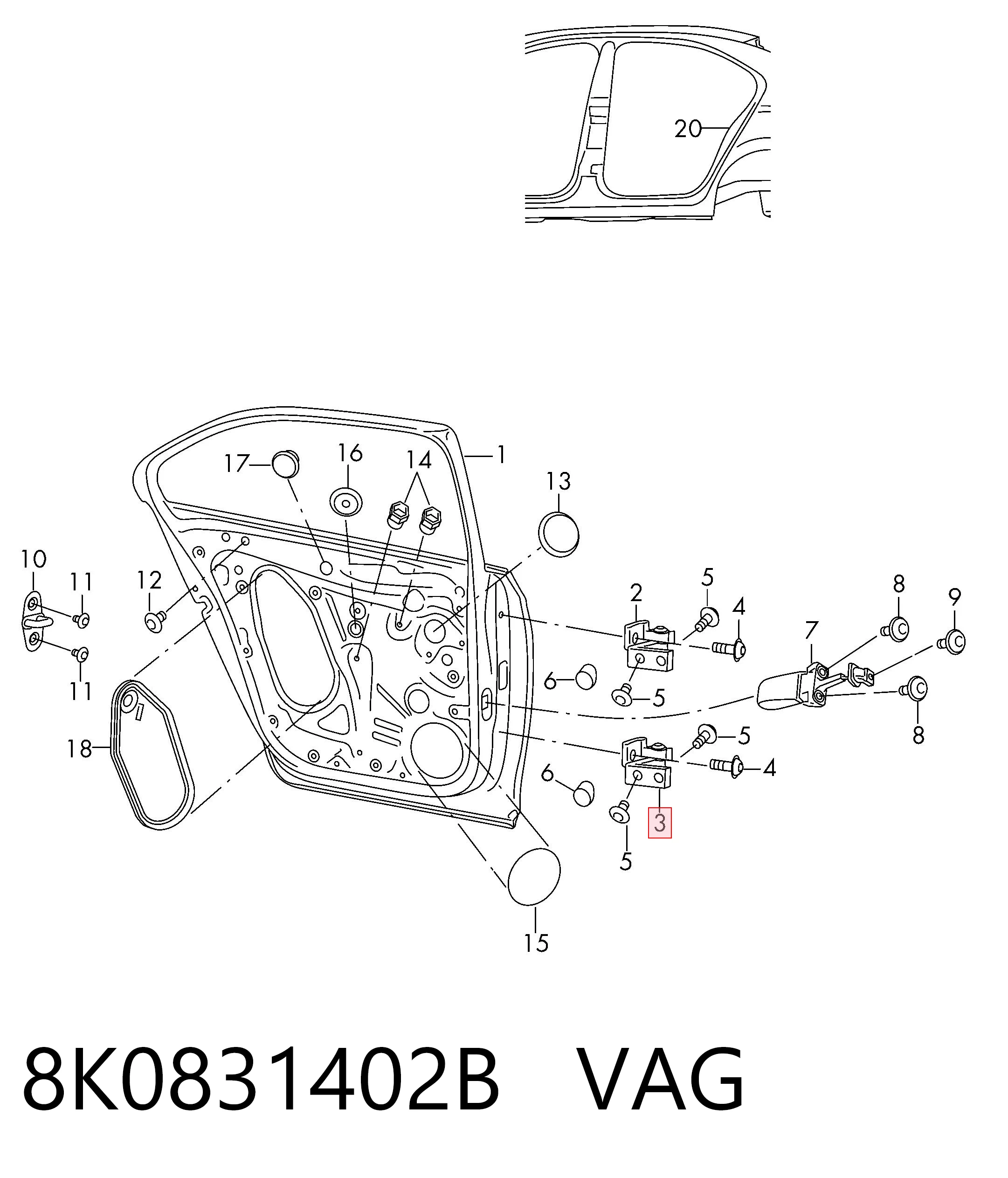 8K0831402B VAG Петля заднтої двері, правої