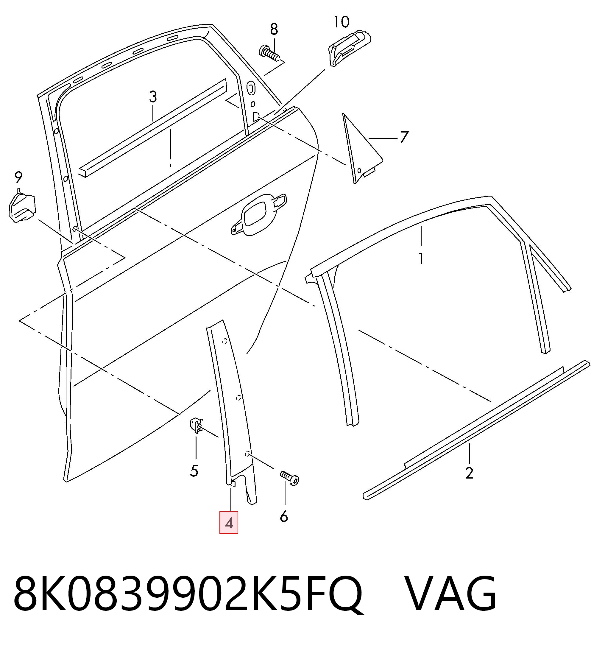8K0839902K5FQ VAG Накладка задніх дверей, правих, вертикальних