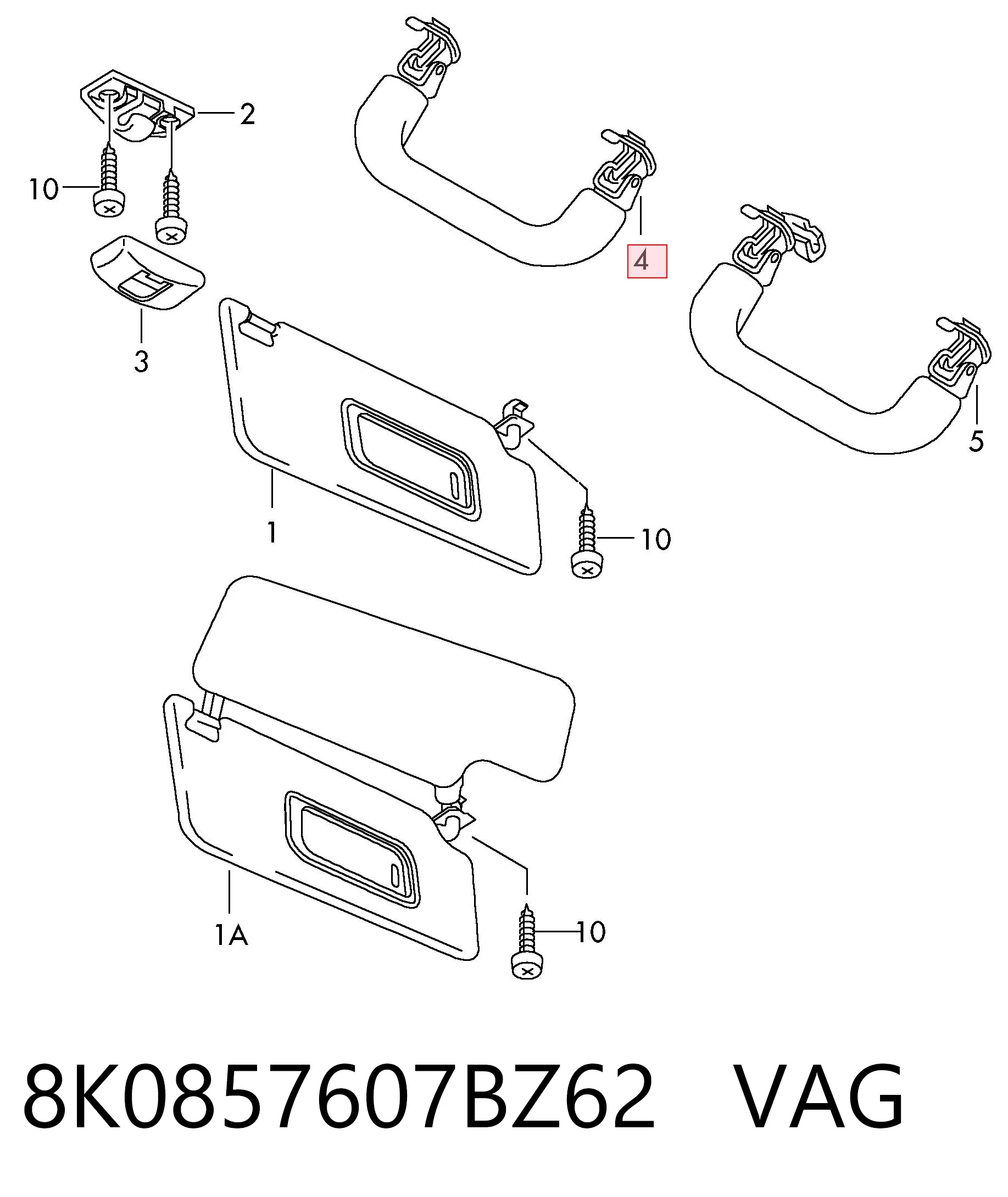8K0857607BZ62 VAG Ручка салону, даху
