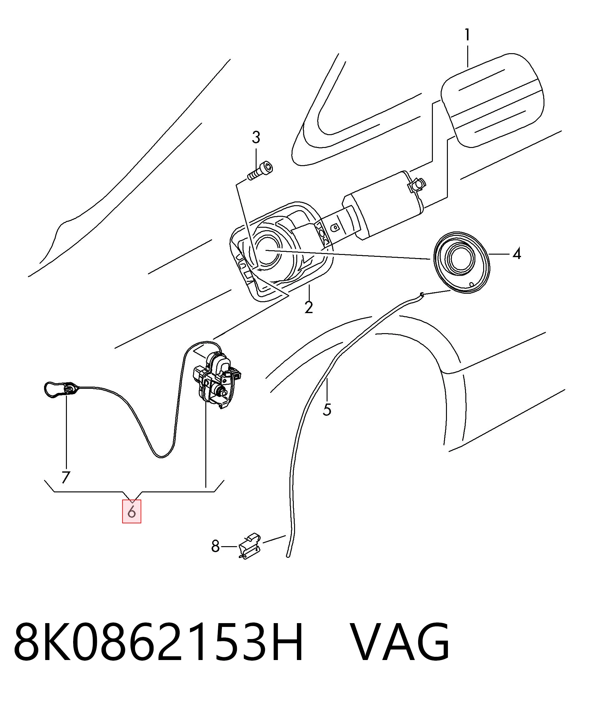 8K0862153H VAG Лічинка замка паливного бака
