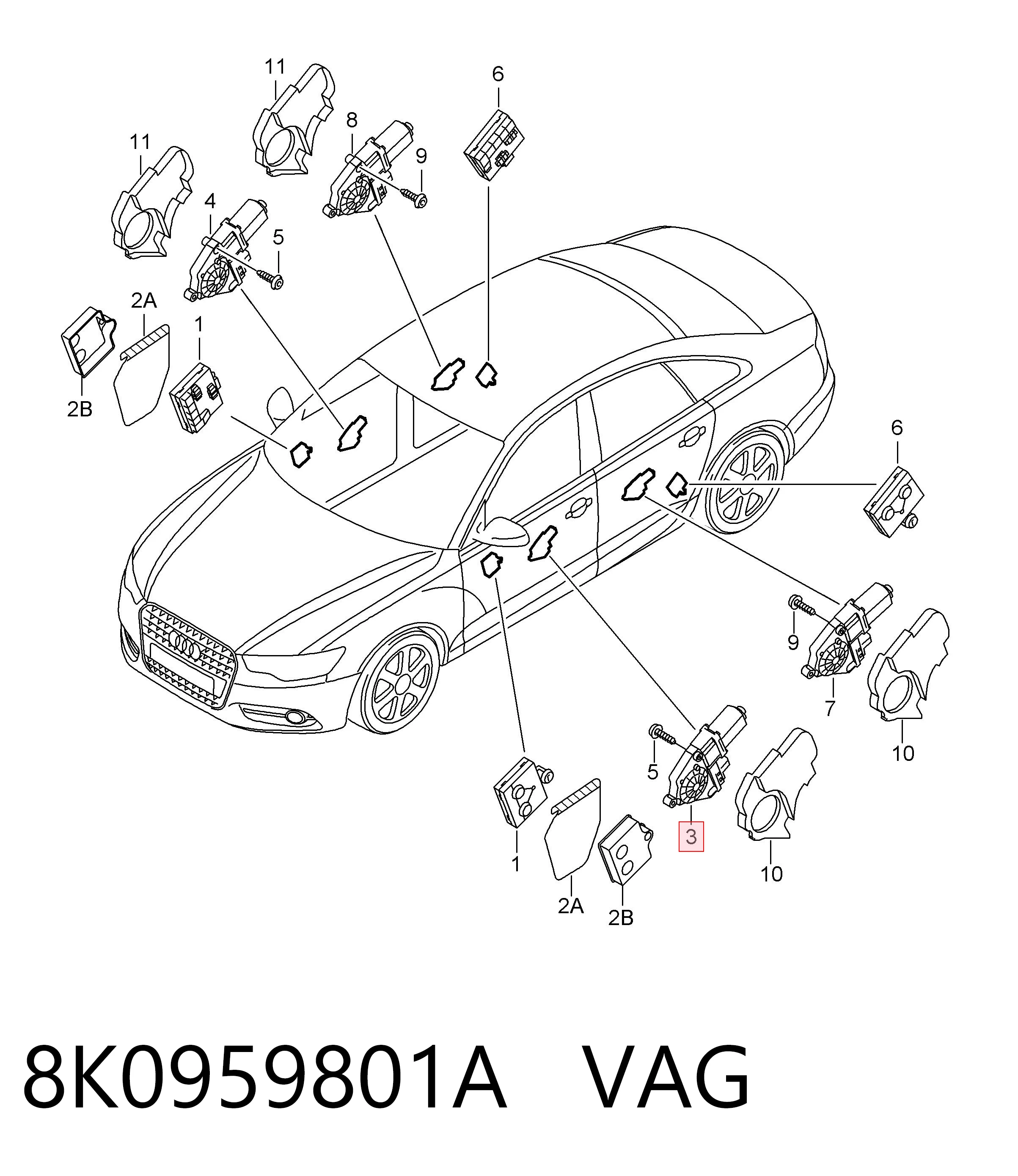 8K0959801A VAG Мотор склопідйомника водійських дверей
