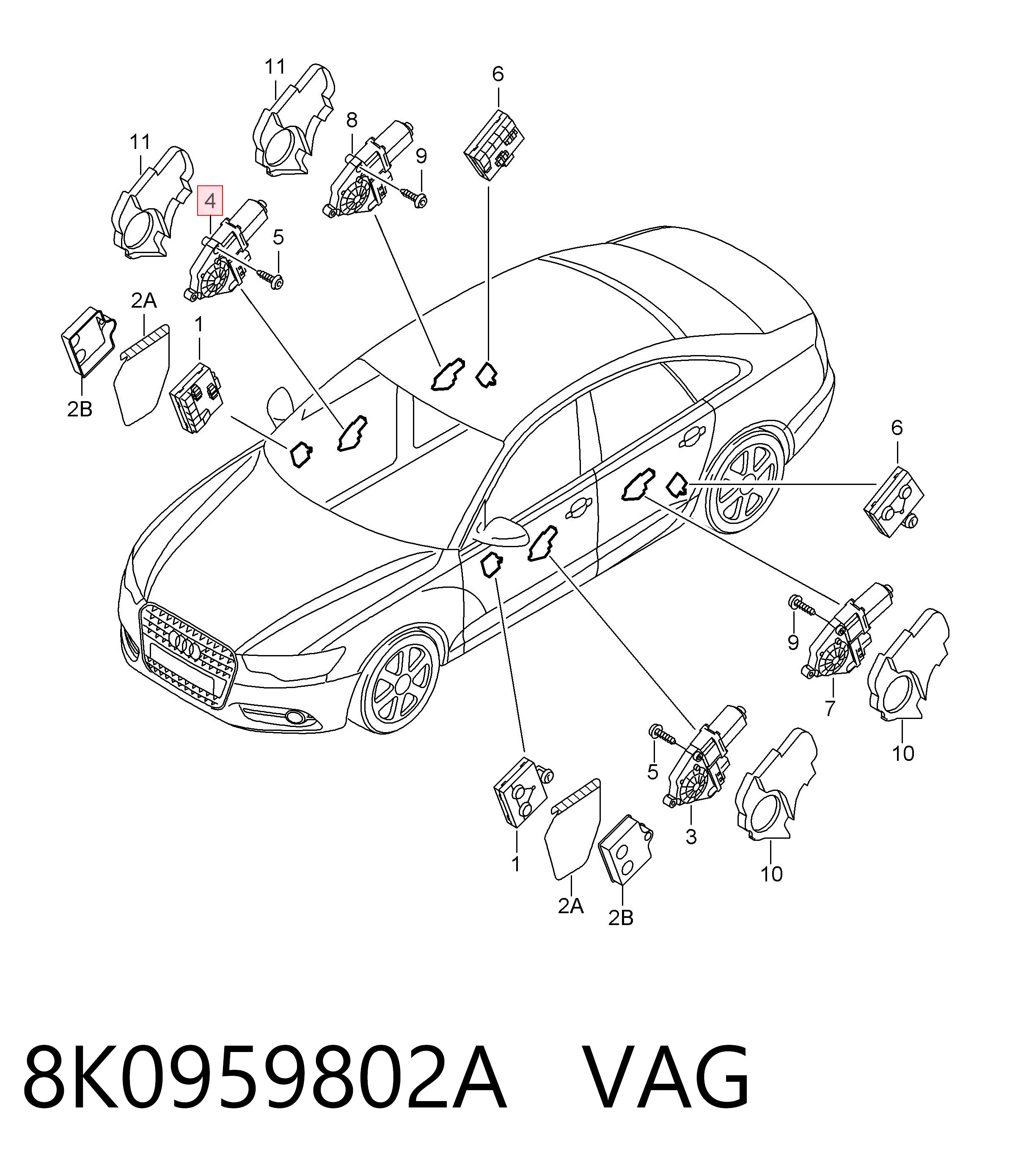 8K0959802A VAG Мотор склопідйомника дверей передніх, правих