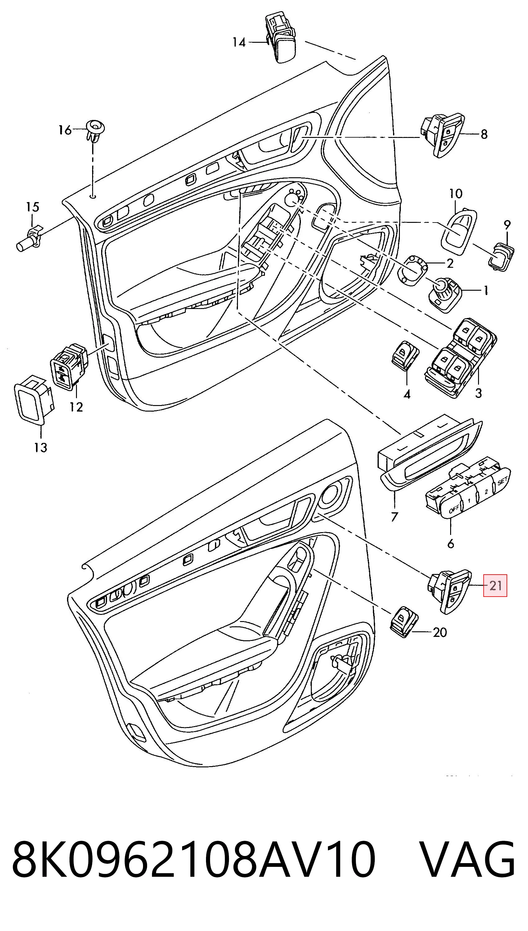 8K0962108AV10 VAG Вимикач центрального замка