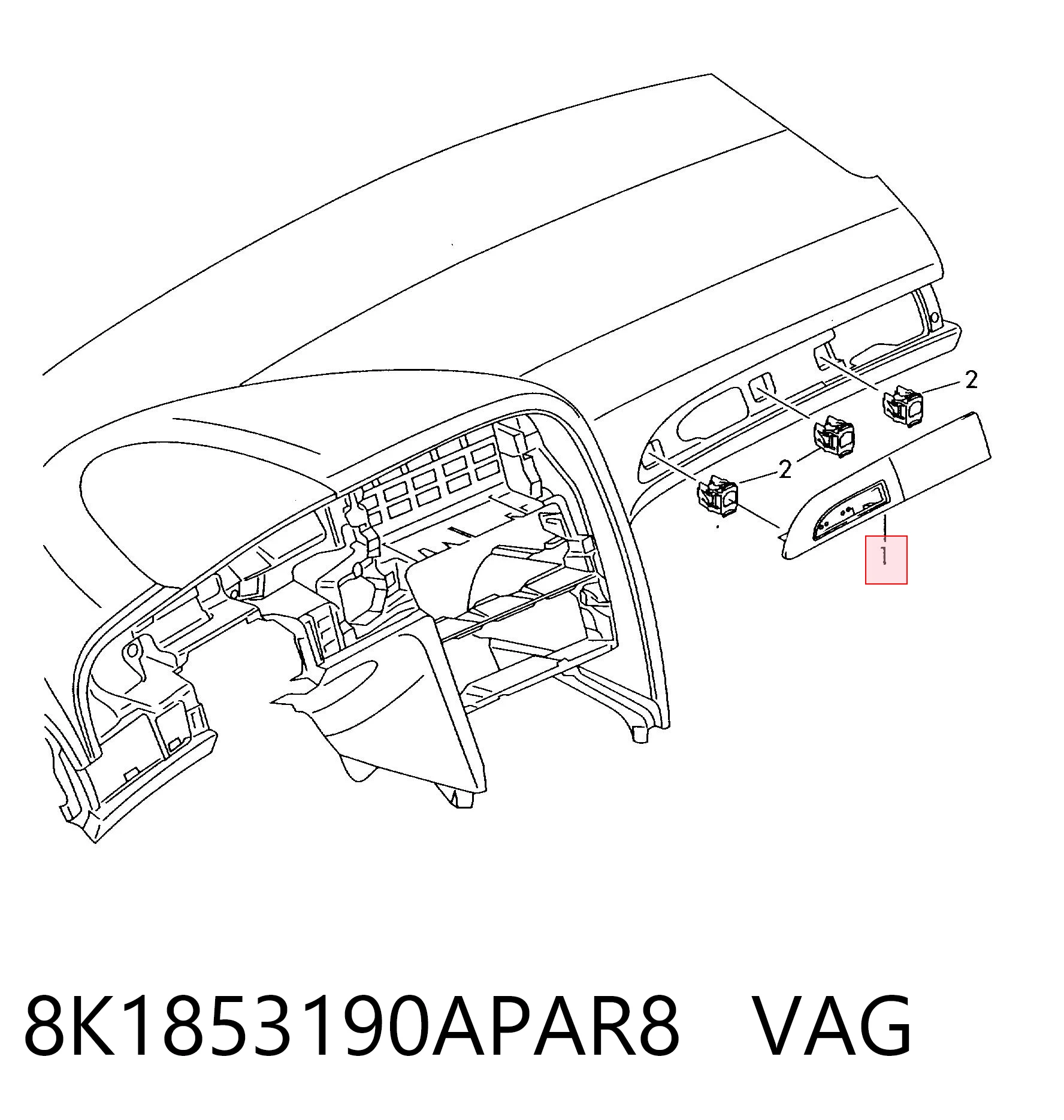 8K1853190APAR8 VAG Молдинг (накладка) приладової панелі "торпедо", правий