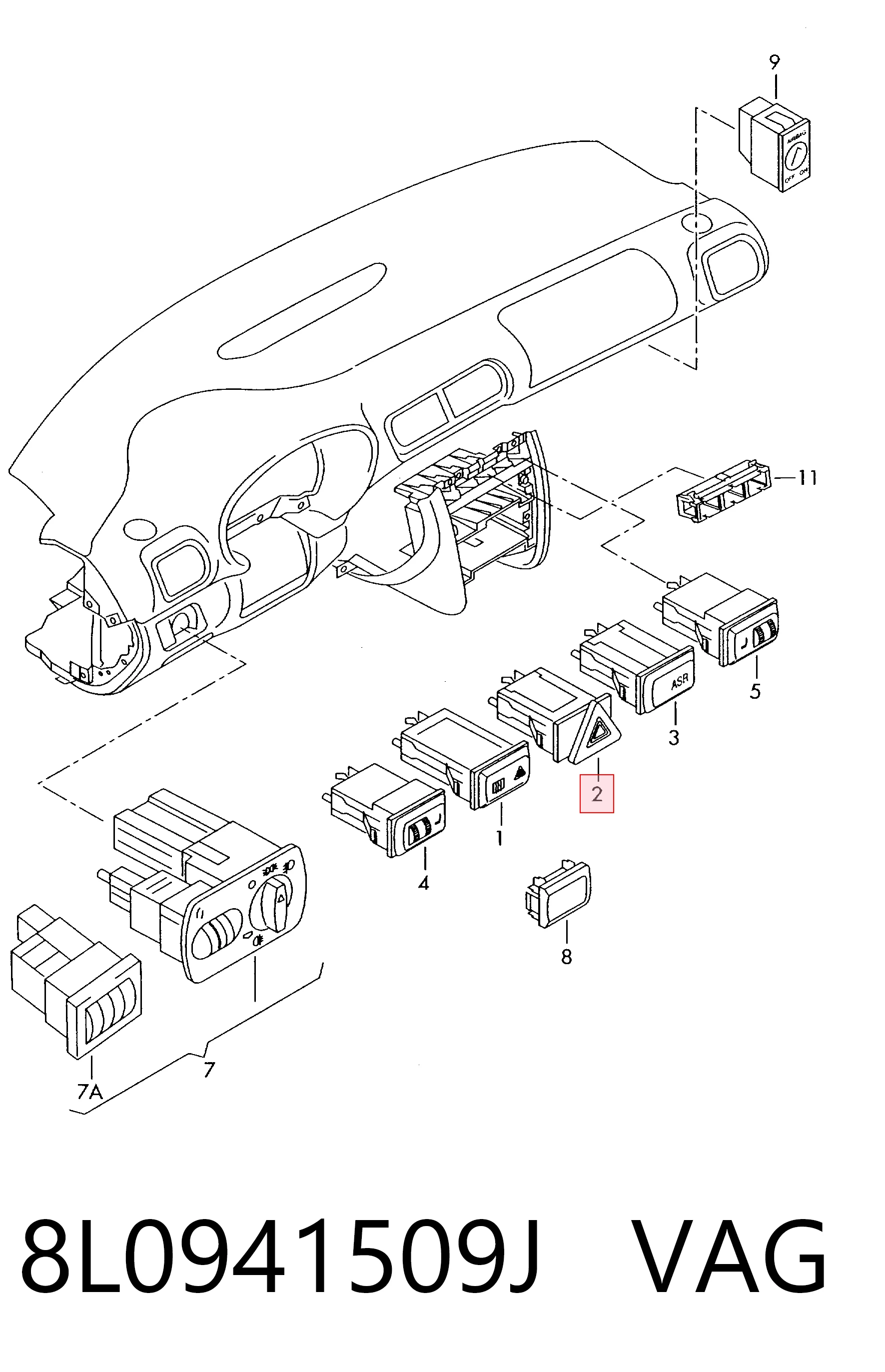 8L0941509J VAG Аварійна кнопка