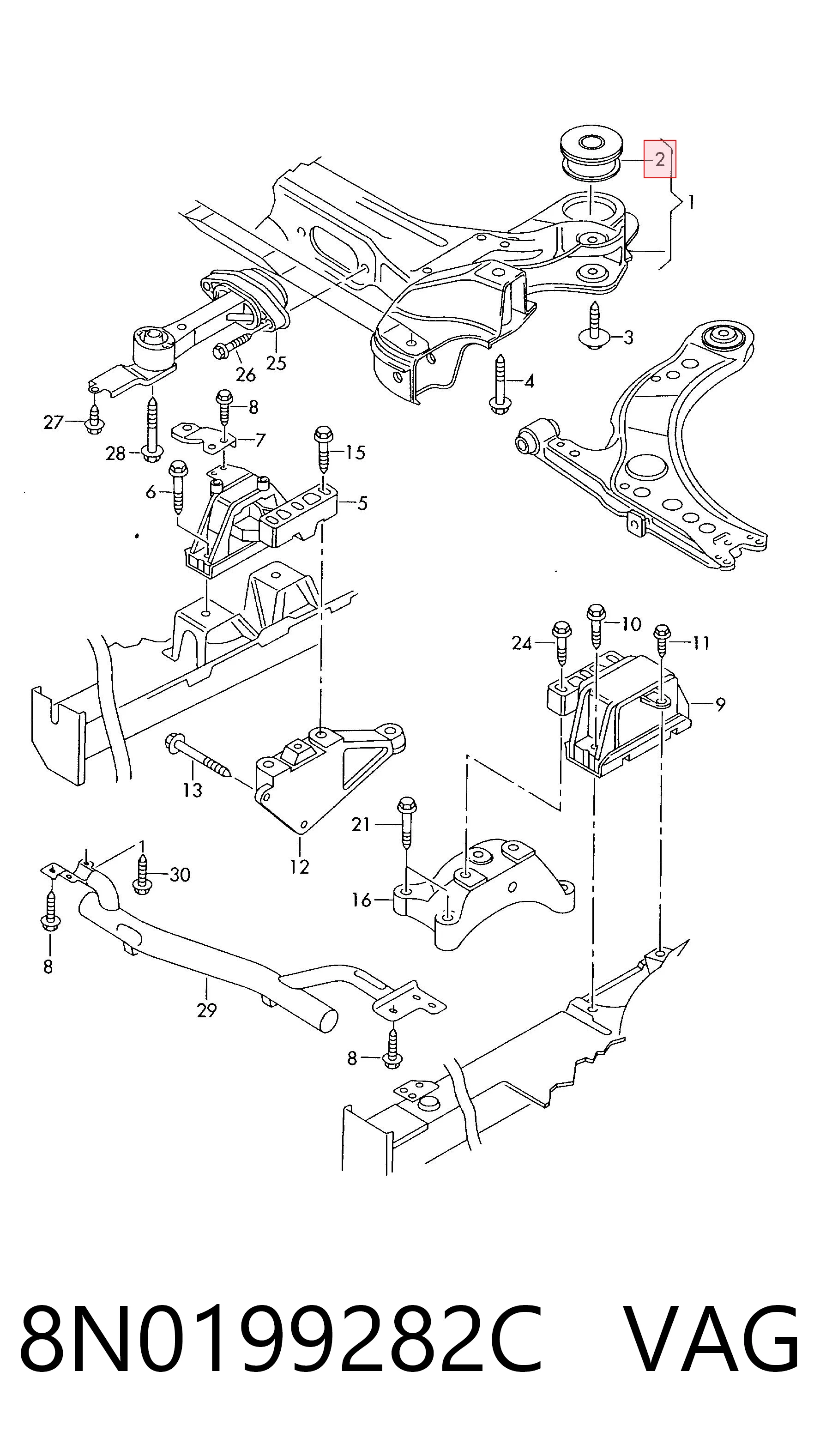 8N0199282C VAG Подушка передньої балки