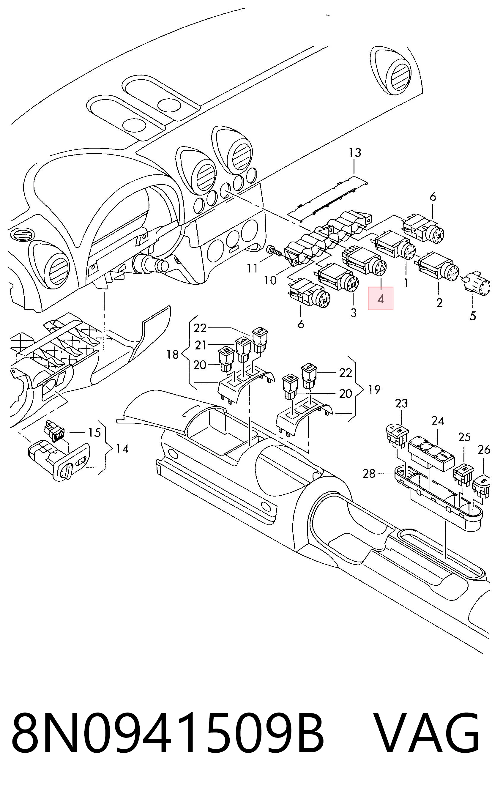 Кнопка включення аварійної сигналізації Audi TT купе (8N3) (1998 - 2006) ціна, від 128.78 USD
