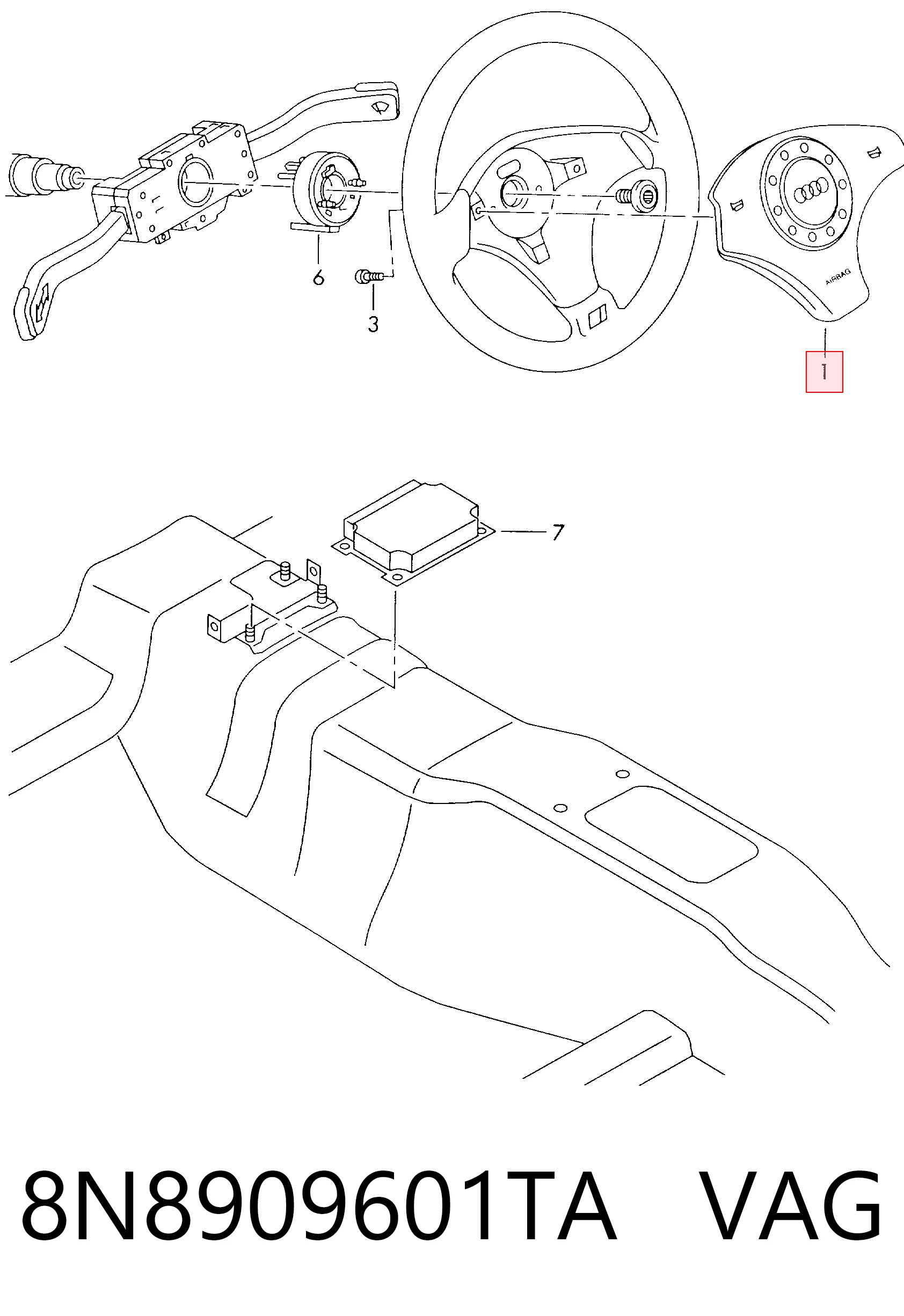 8N8909601TA VAG Подушка безпеки, водійська, AIRBAG