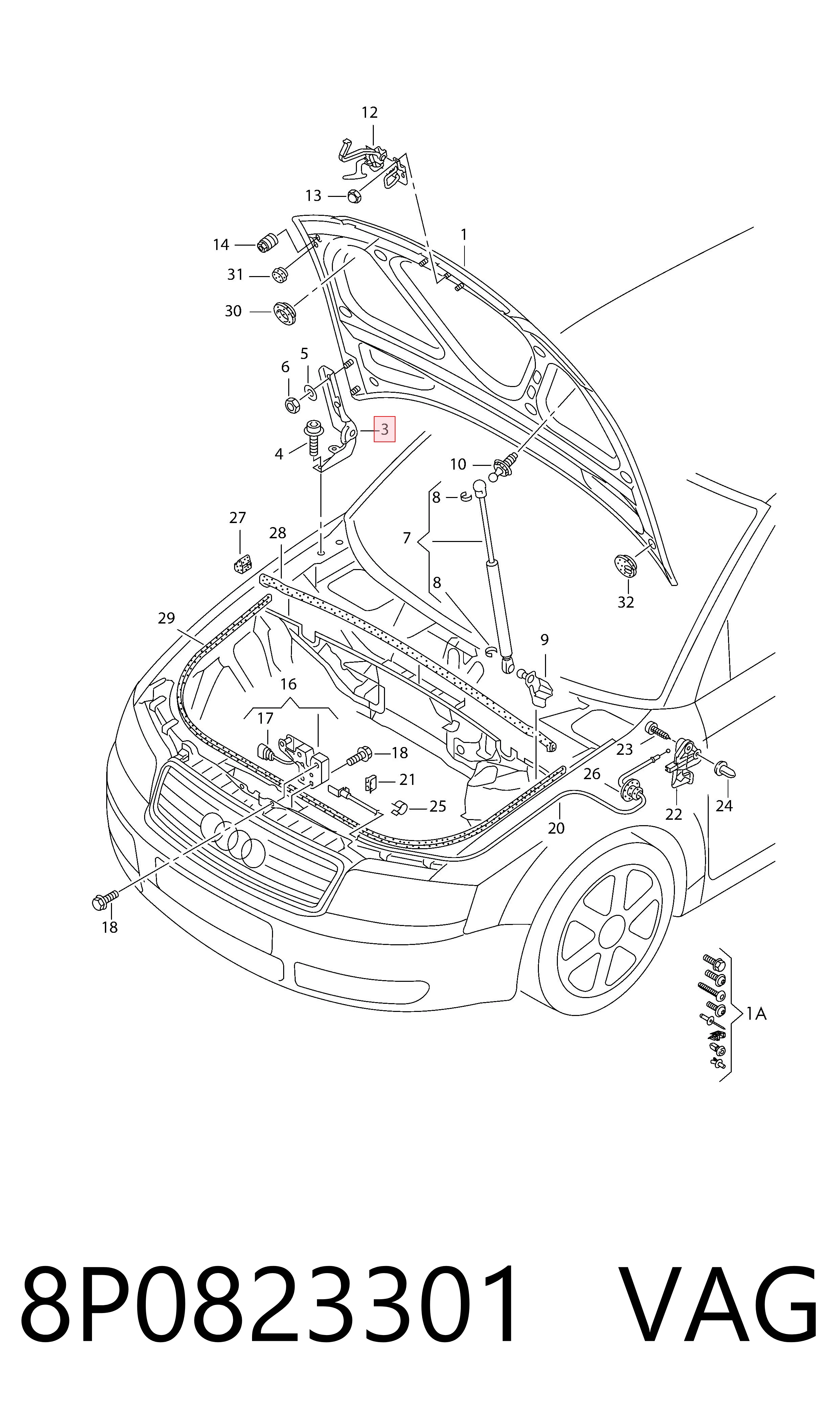 8P0823301 VAG Завіс капота, лівий