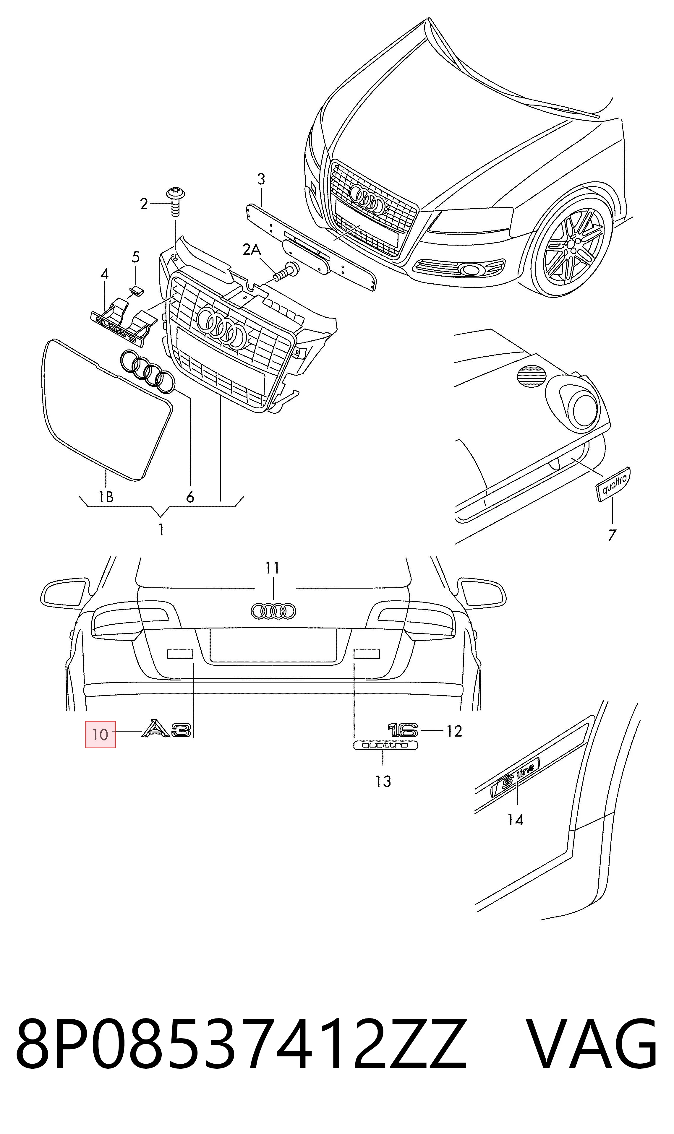 Емблема на кришку багажника, фірм.значок Audi A3 седан (8VS, 8VM) (2013 - 2020) ціна, від 6.34 USD