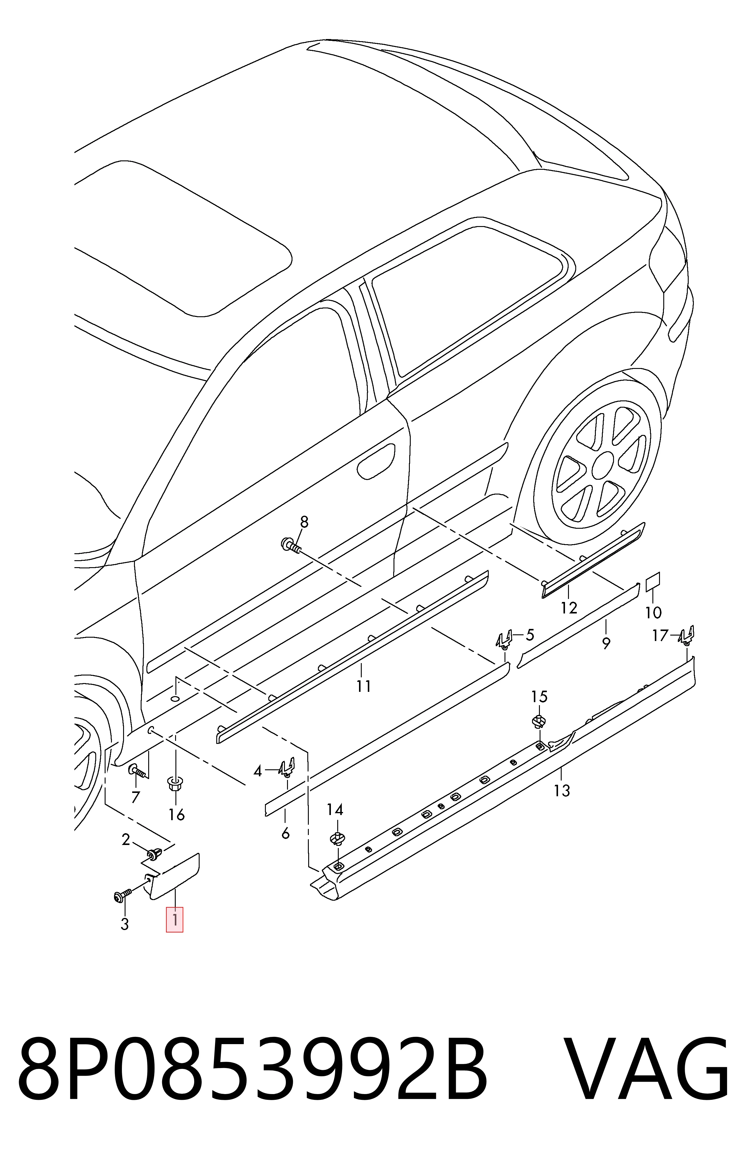 8P0853992B VAG Накладка переднього правого крила