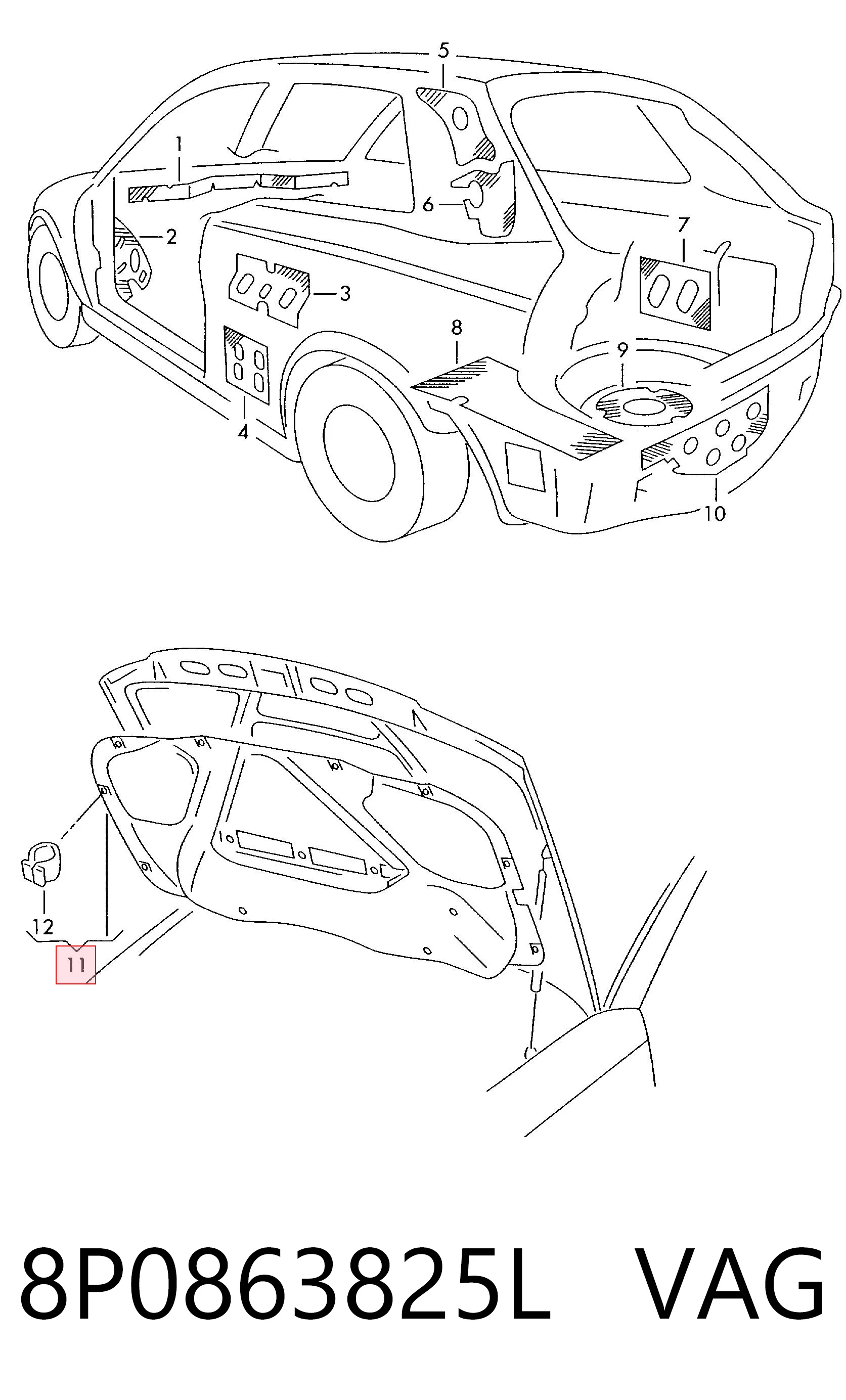 Обшивка капота Audi A3 хетчбек (8P1) (2003 - 2012) ціна, від 40.71 USD