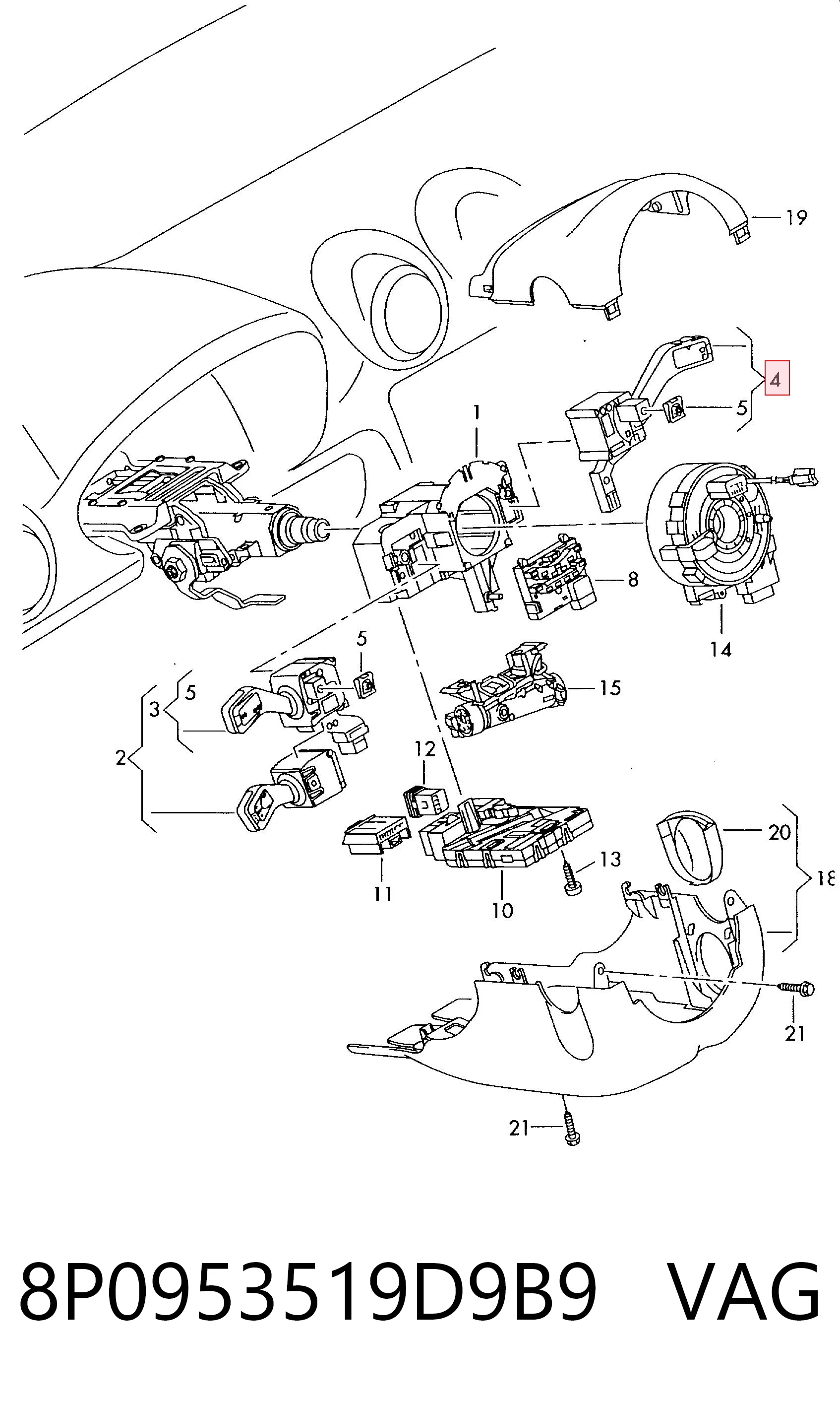8P0953519D9B9 VAG Перемикач підрульовий, правий