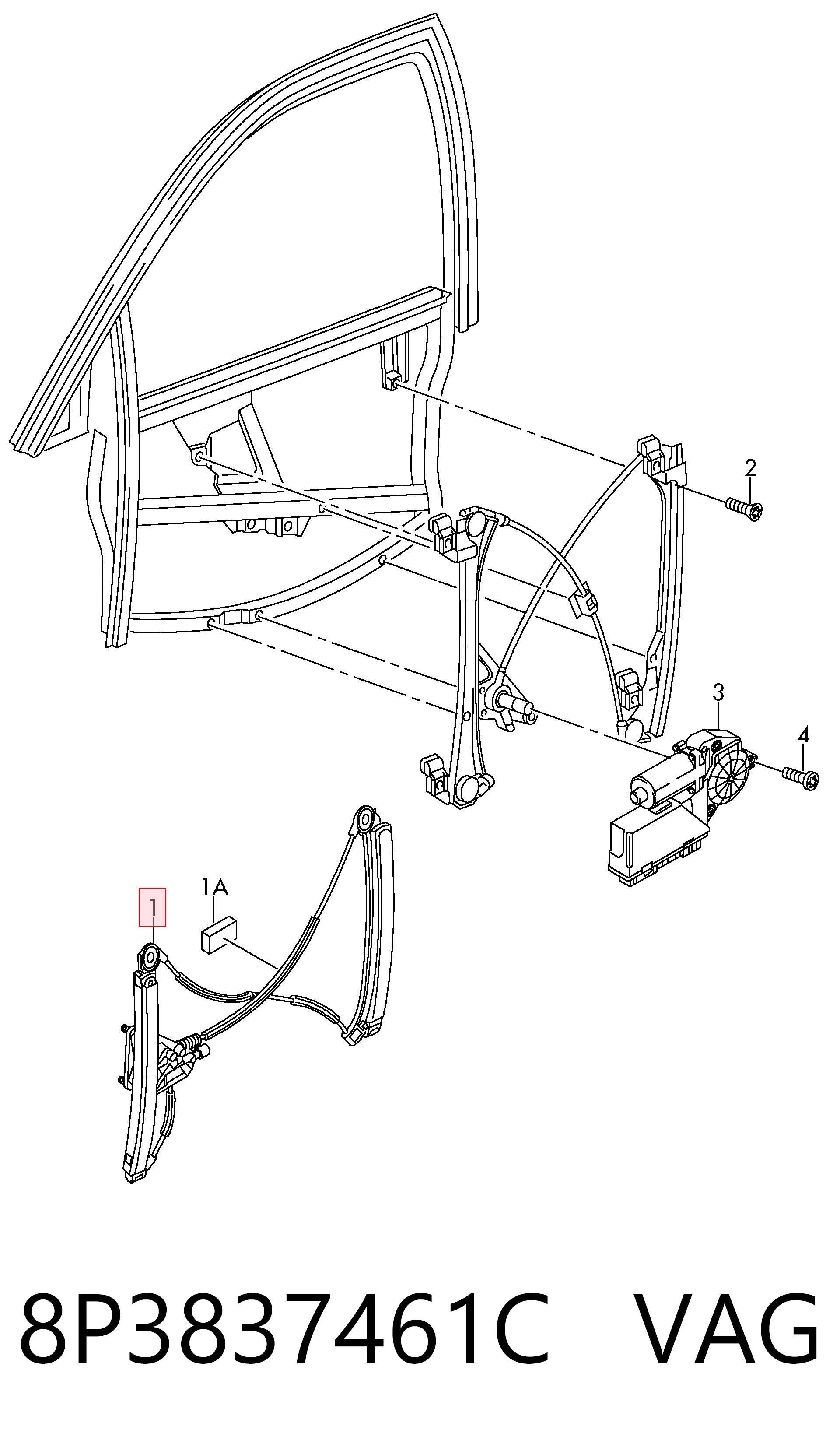 Склопідйомник з електродвигуном VAG 8P3837461C ціна, від 36.14 USD