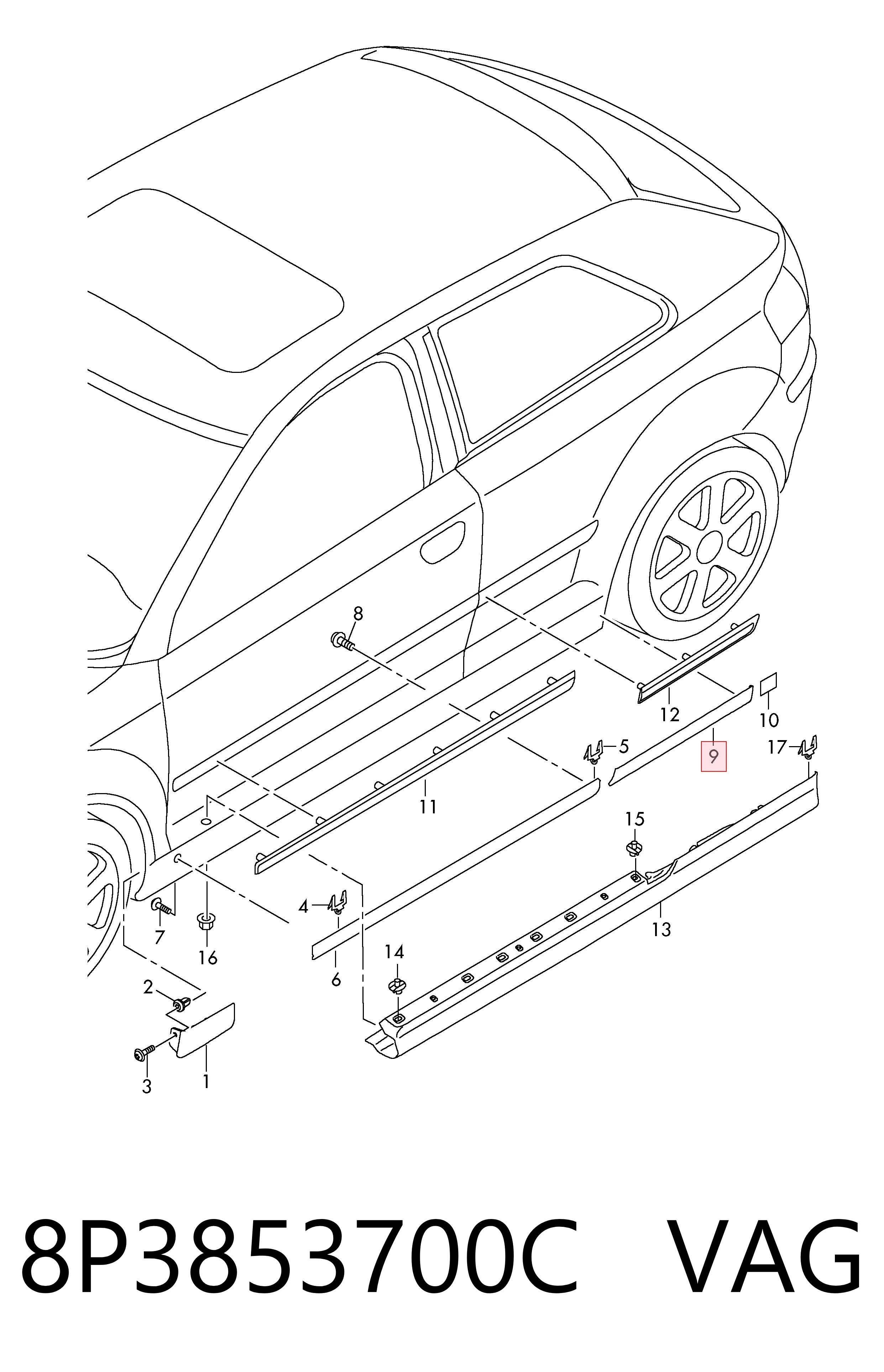8P3853700C VAG Накладка заднього правого крила