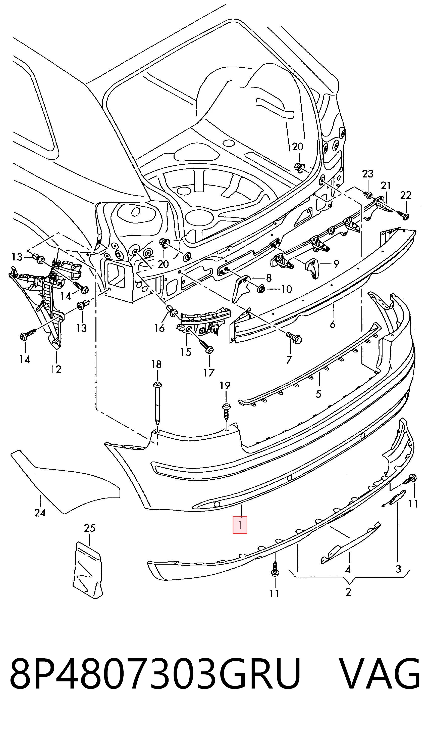 Кожух бампера заднього Audi A3 хетчбек (8P1) (2003 - 2012) ціна, від 61.75 USD