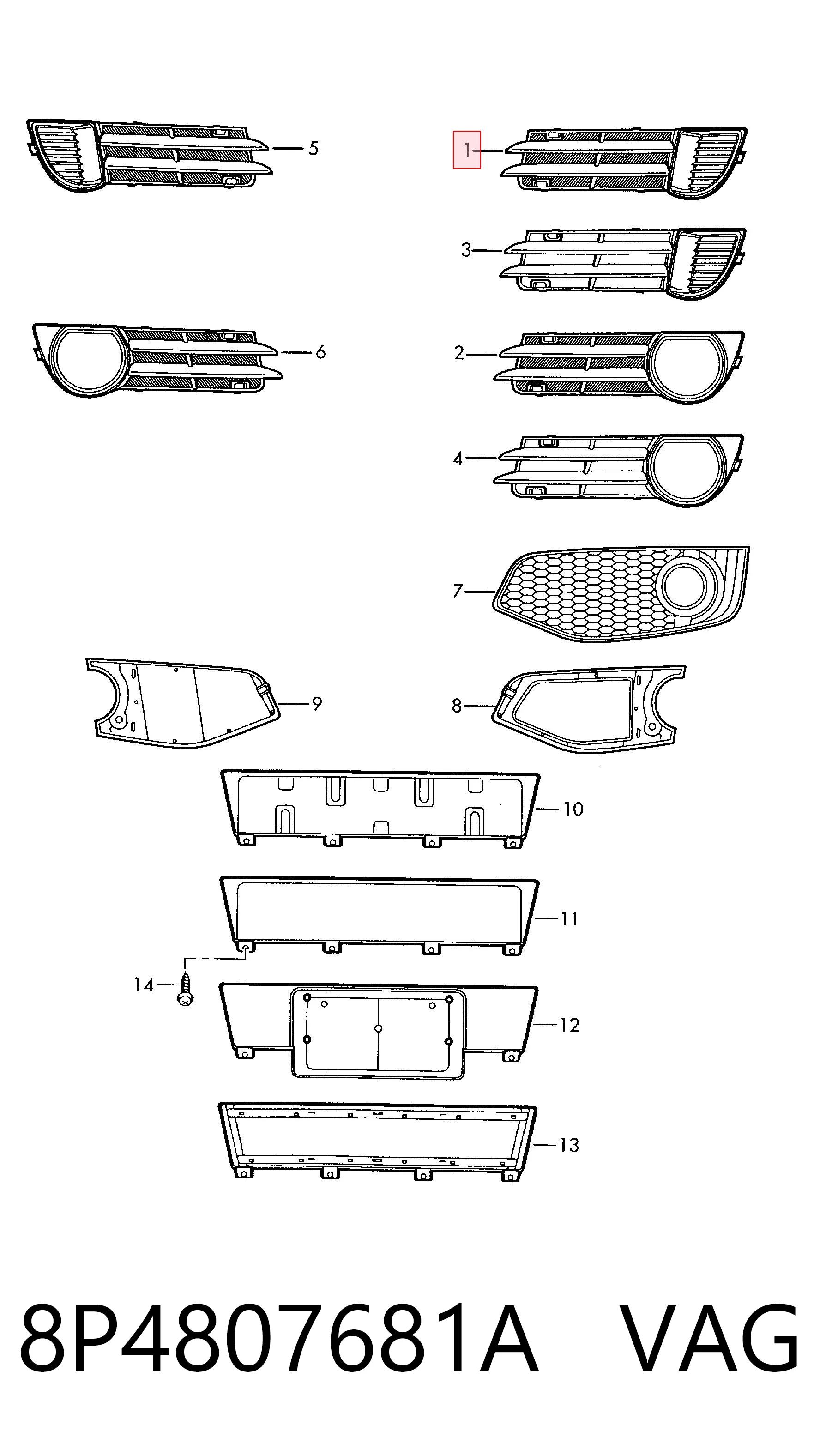 8P4807681A VAG Решітка протитуманних фар ліва