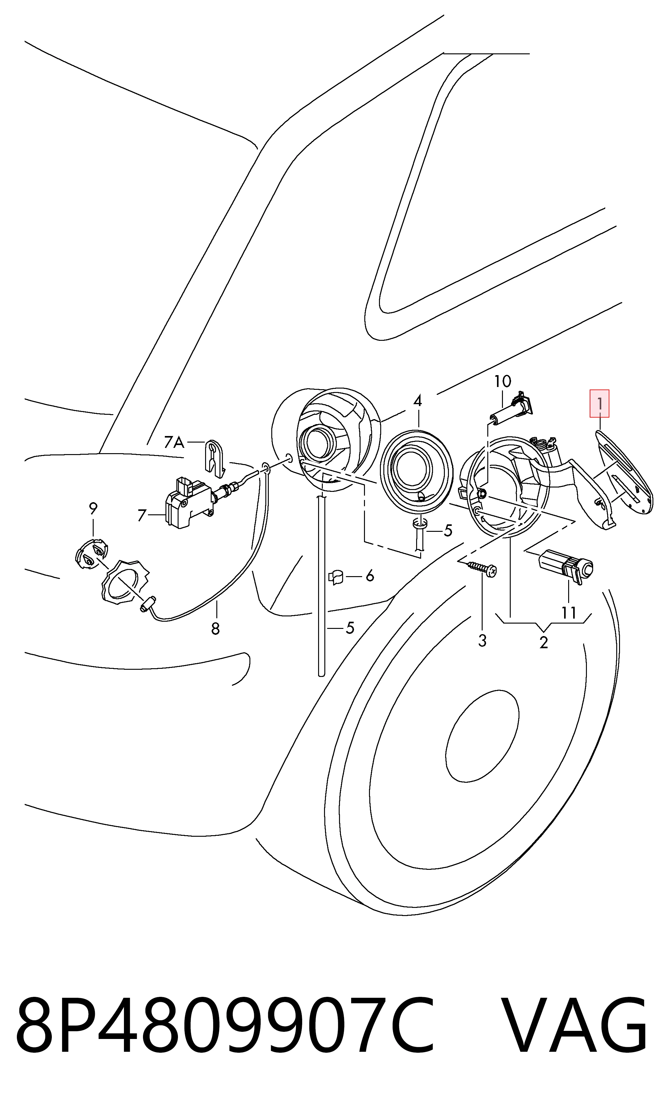Дверцята бензобака на Audi A3 Sportback 8PA